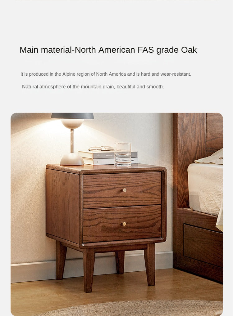 Solid Oak Wood Nightstand - Nordic Style Bedside Table for Bedroom, Living Room, or Office - Modern Minimalist Furniture with Storage Shelf