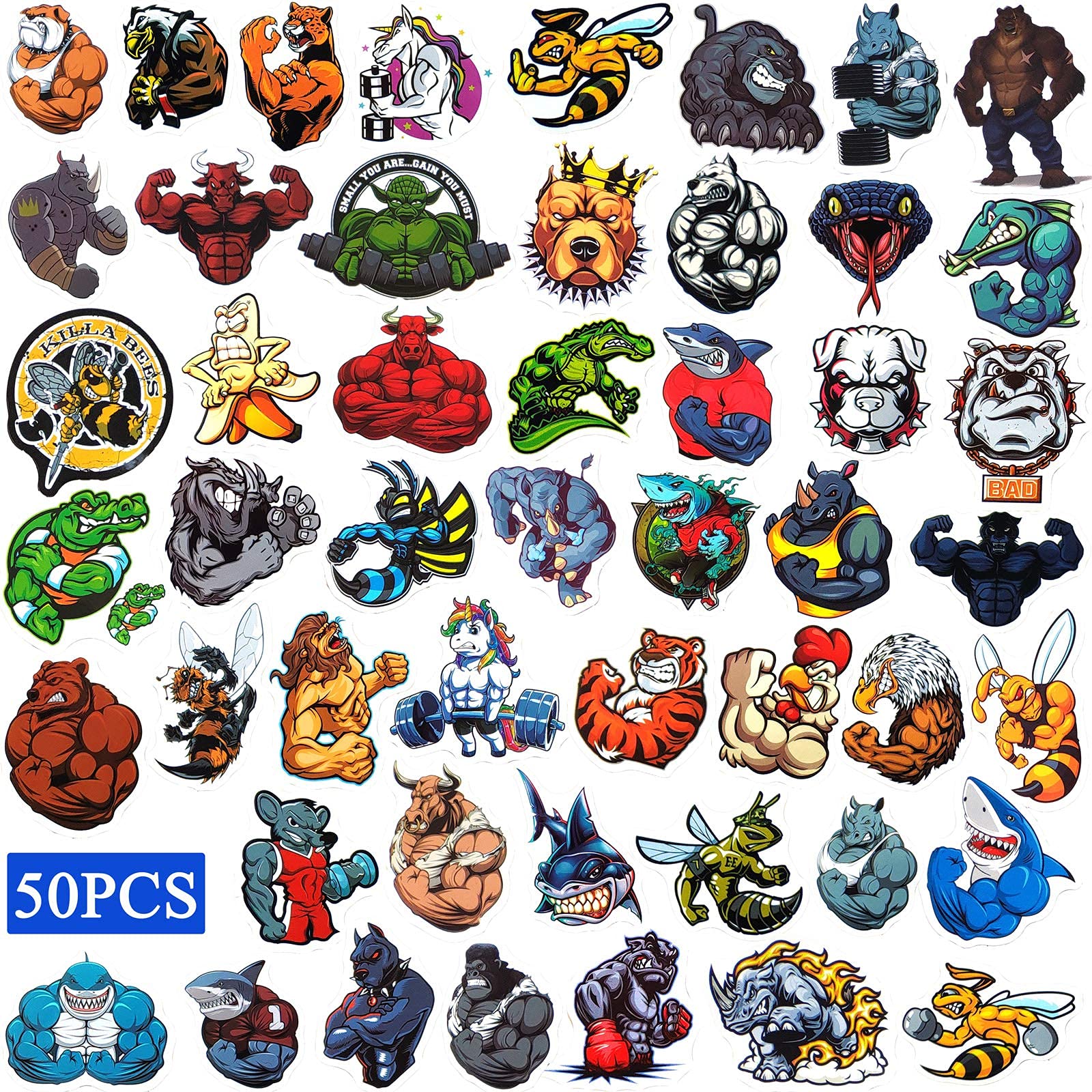 50pcs Animal Stickers - Bee, Dog, Cat, Bull Vinyl Waterproof Decals for Laptop, Skateboard, Water Bottle, Computer | Perfect for Scrapbooking, Kids Crafts & Christmas Gifts | Durable, Fun & Creative Decorations for School, Office & Home Use