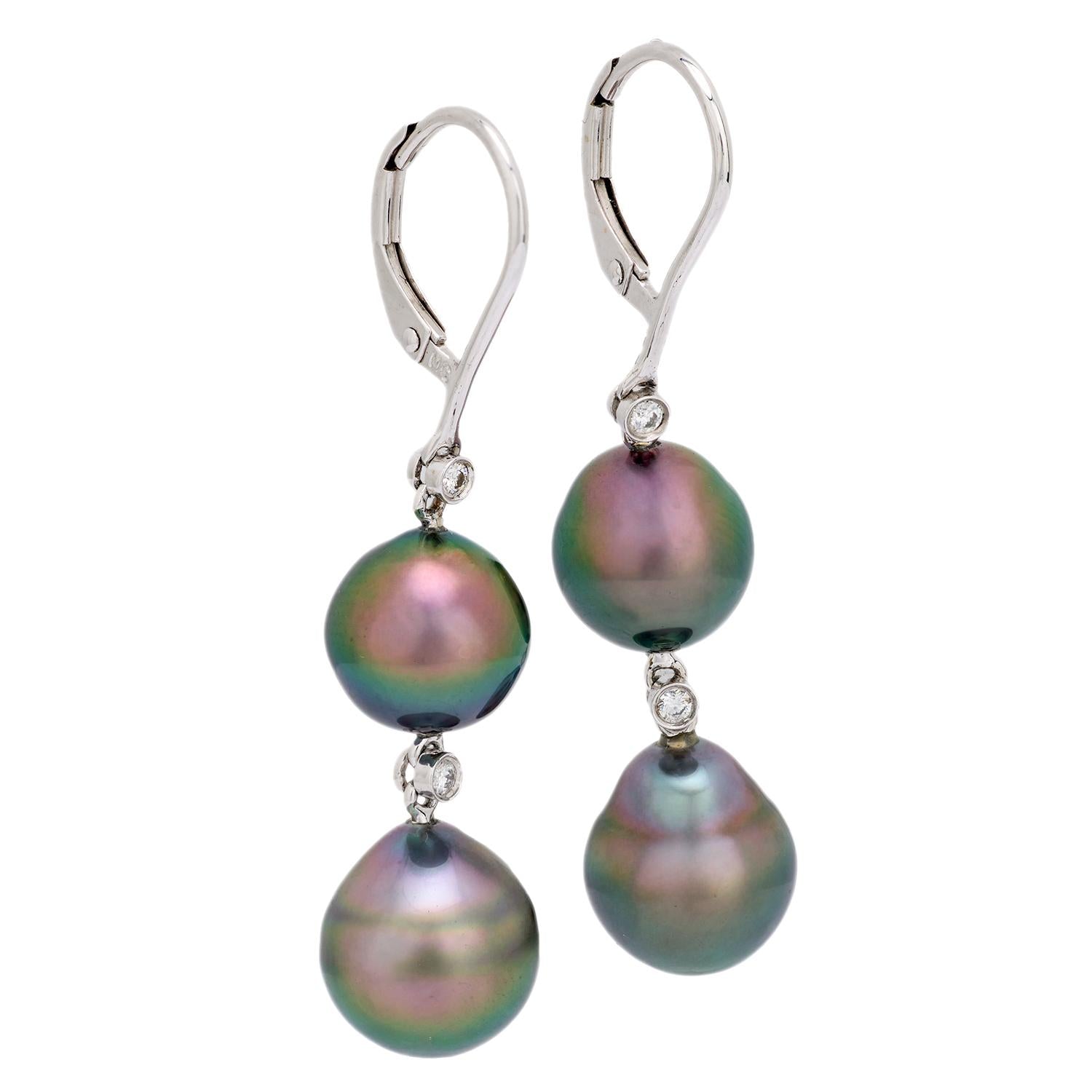 18k Gold Tahitian Pearl and Diamond Drop Earrings for Women - Elegant Dangling Earrings for Weddings, Parties & Special Occasions