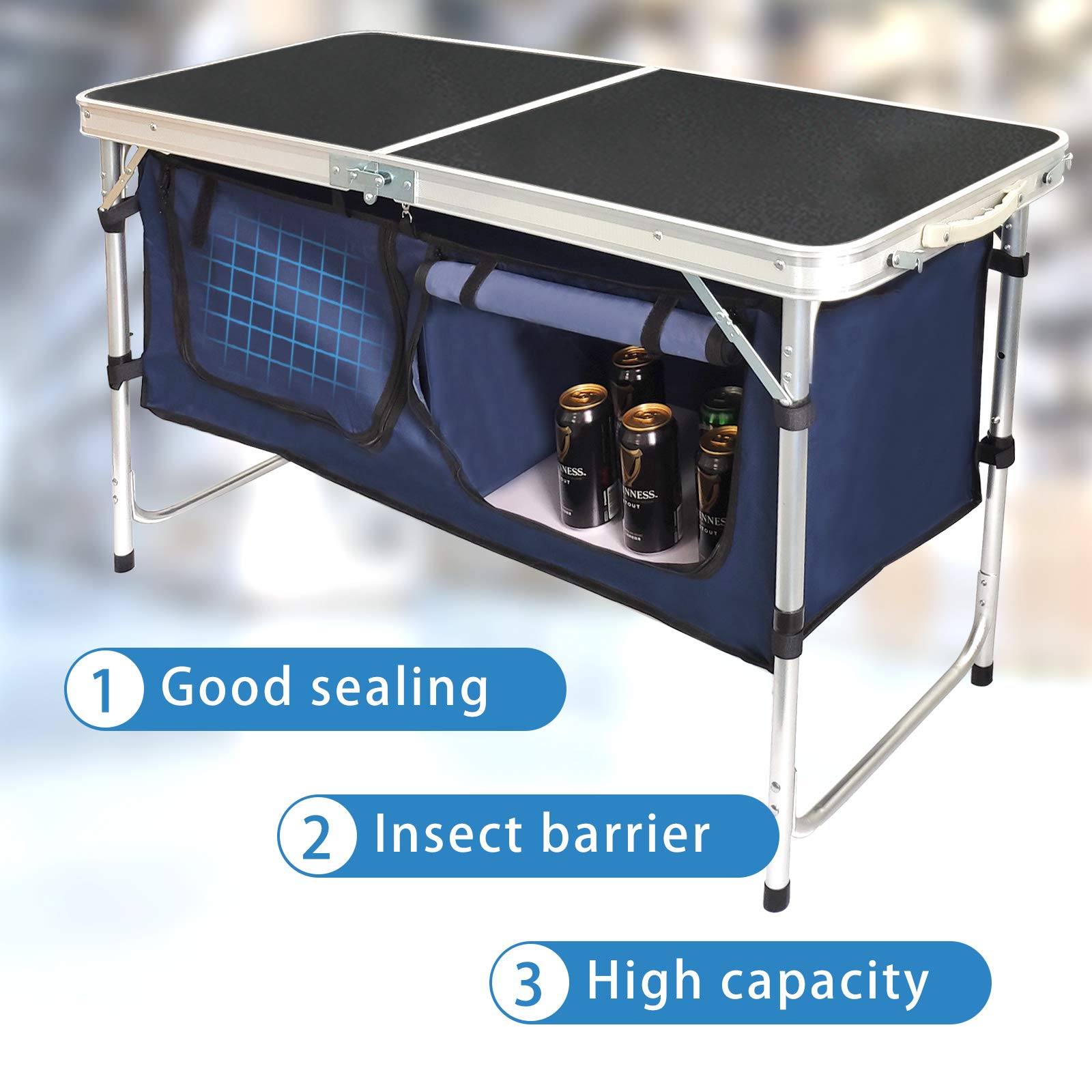 Lightweight Aluminum Folding Camping Table with Storage Compartment - Adjustable Height Portable Camp Kitchen Table for Outdoor, Tailgating, BBQ, Picnic, Backyard & Indoor Use - Perfect for Camping, Hiking, Beach Trips and Home Entertaining