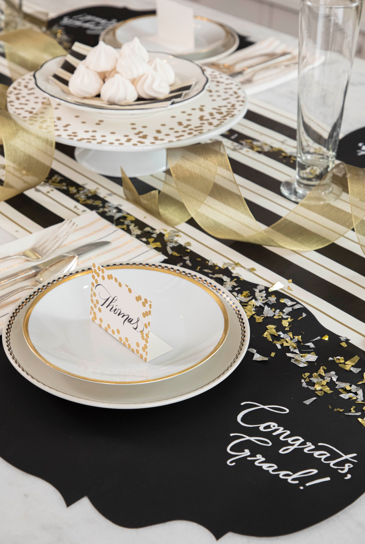 Black & Gold Awning Stripe Runner - Classic Striped Table Runner for Dining Room Decor, Wedding Reception, and Party Table Setting