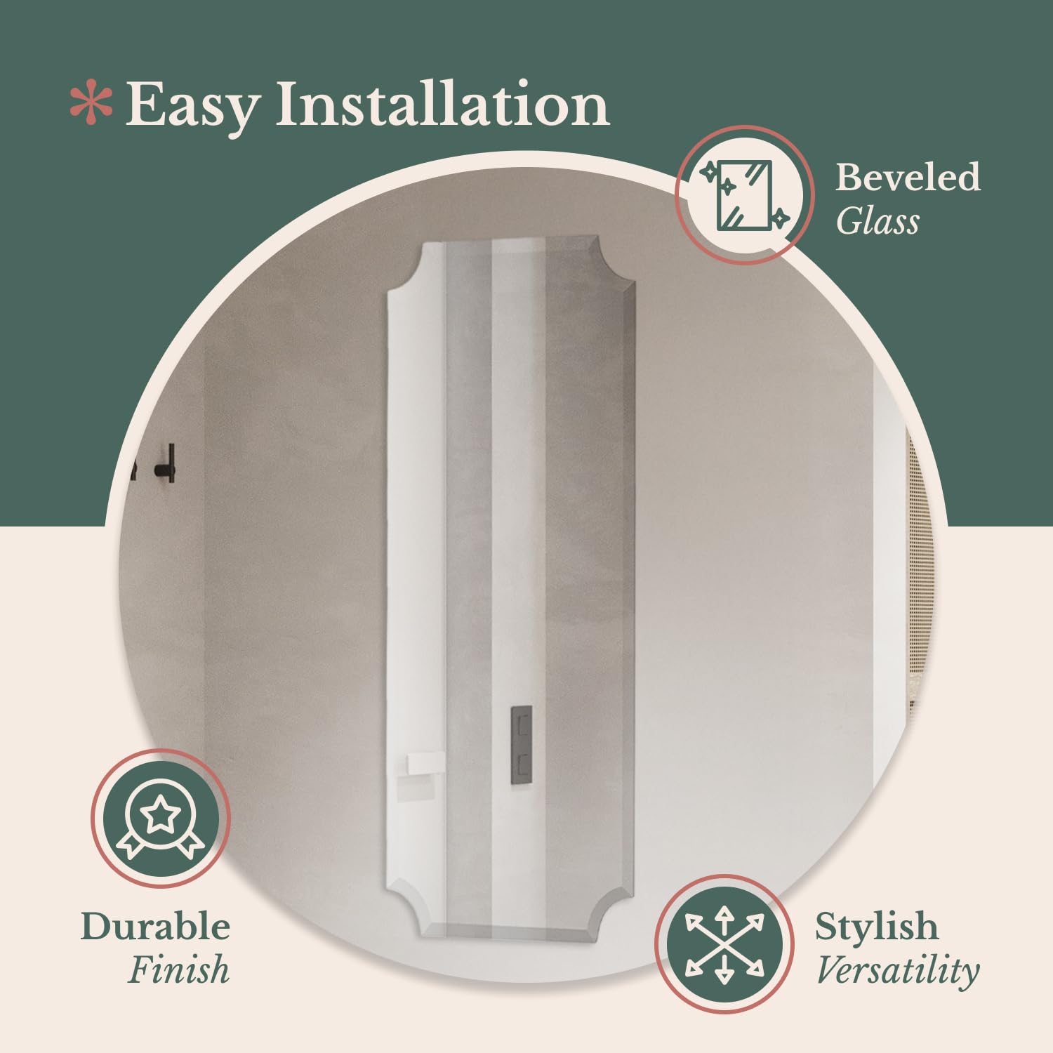 Hamilton Hills 23x48 Inch Rectangular Scalloped Frameless Bathroom Mirror with 1 Inch Beveled Edge - Wall Mounted Vanity Mirror for Horizontal & Vertical Hanging - Perfect for Bathroom, Bedroom, and Entryway Décor