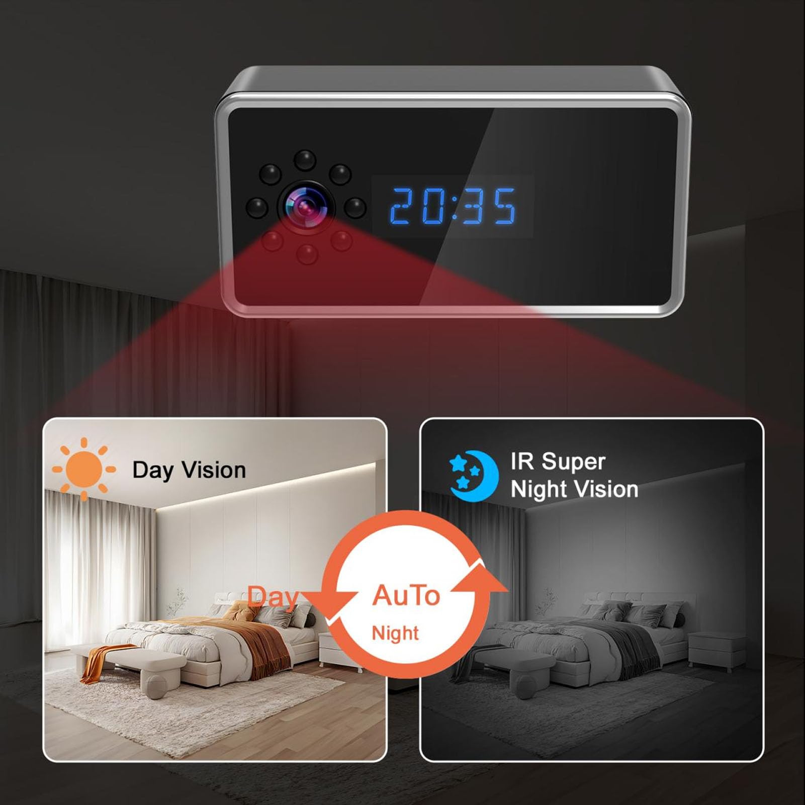 Bewinner 1080P WiFi Hidden Camera Alarm Clock - Home Security Camera with Audio & Motion Detection, Remote Monitoring Nanny Cam for Indoor Surveillance, Baby Monitoring & Office Security