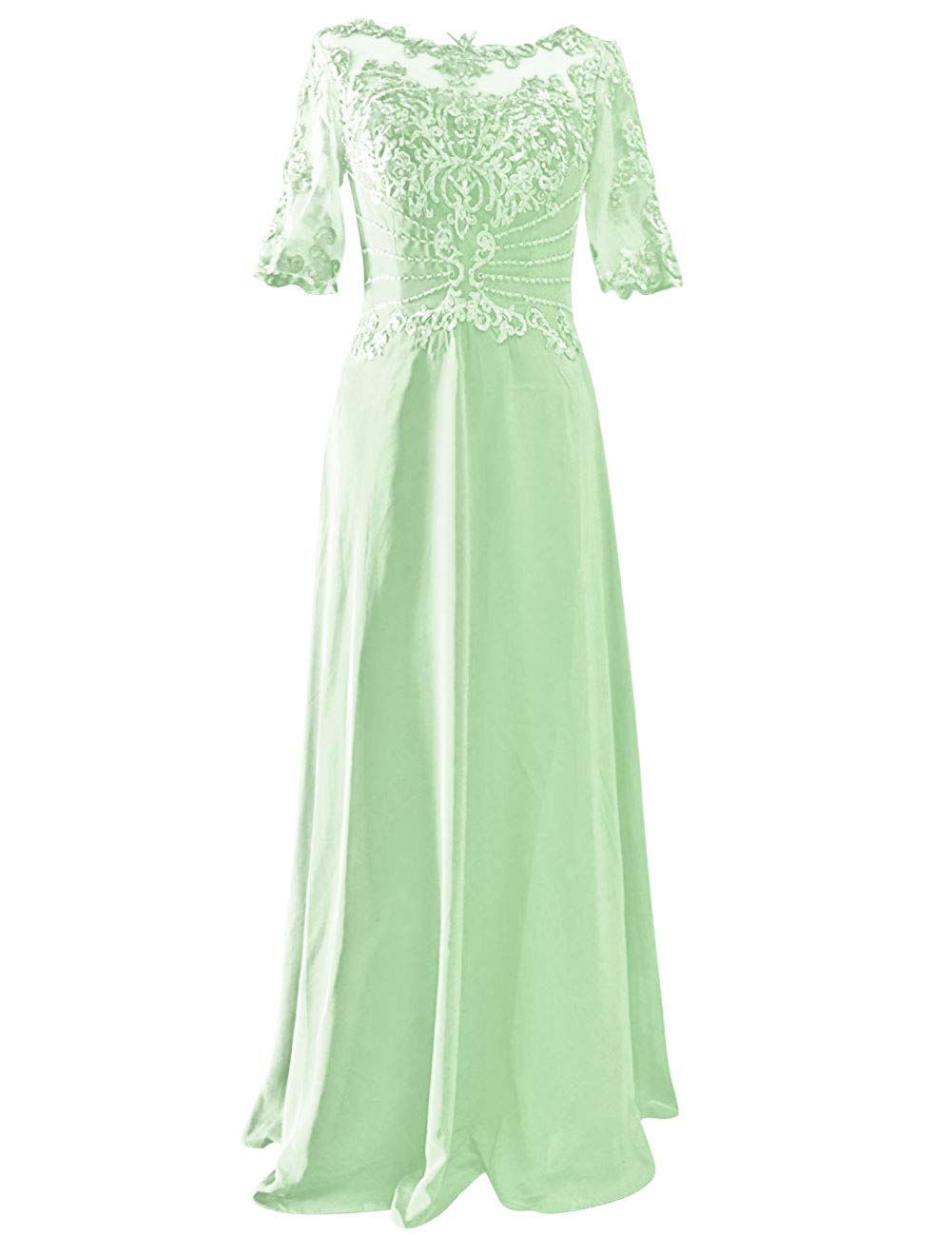 Elegant Long Lace Beaded Mother of The Bride Dress - Formal Evening Gown with Short Sleeves for Weddings, Parties & Special Occasions