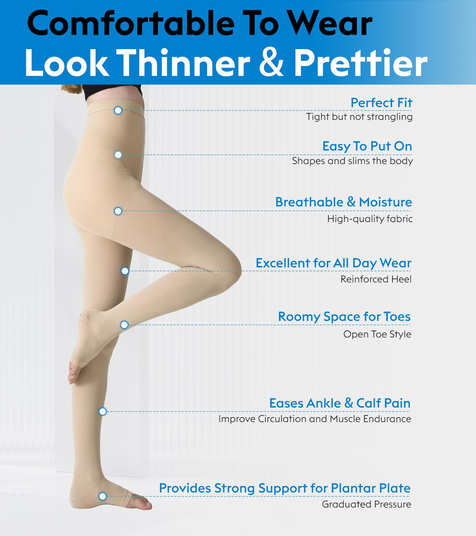 KEKING 20-30 mmHg Medical Compression Stockings for Women & Men - Open Toe Graduated Support Pantyhose for Varicose Veins, Edema & Circulation - Perfect for Travel, Nursing & Pregnancy
