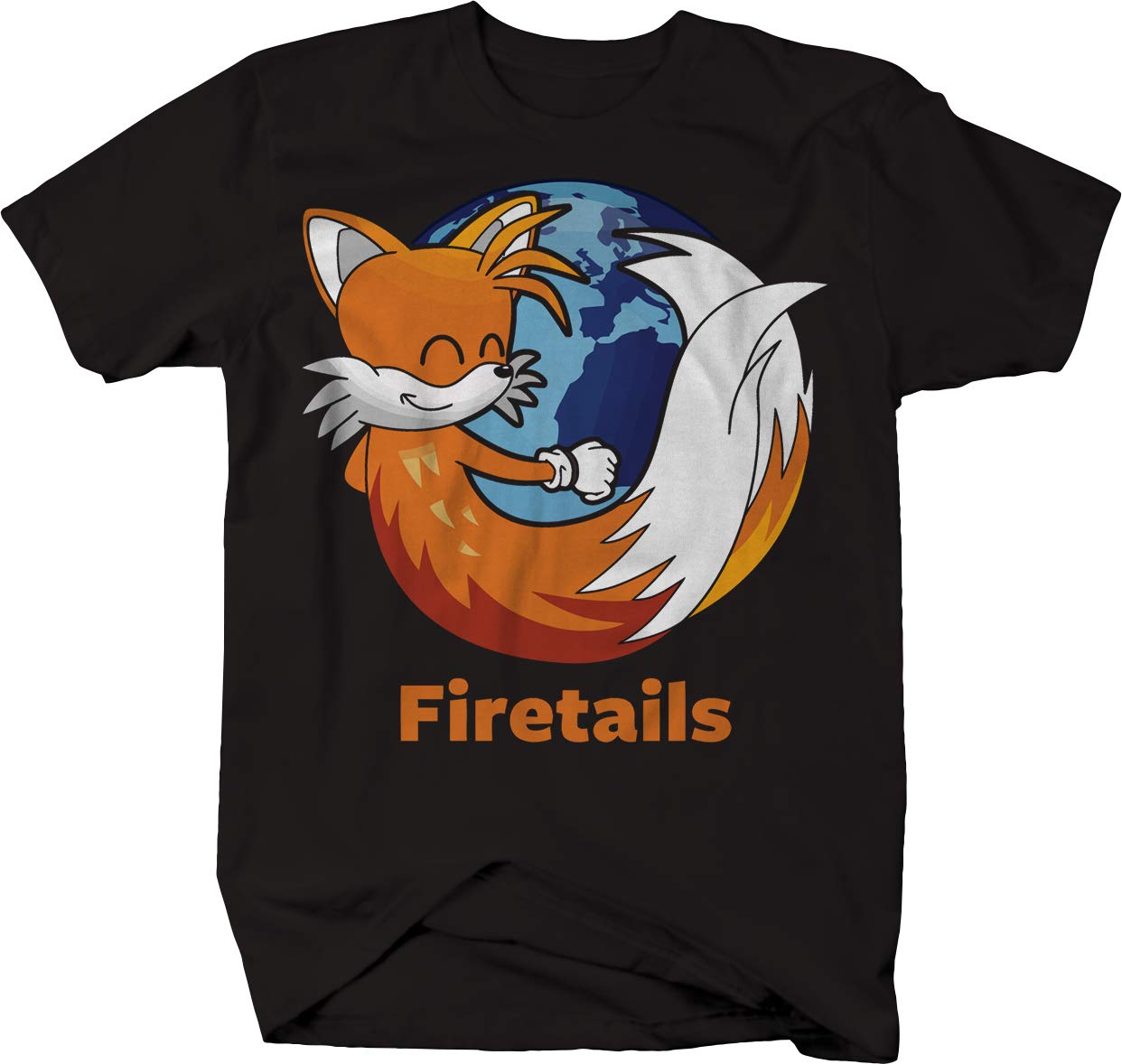 Men's Large Jet Black Firefox Tails & Sonic Mashup Miles Prower Graphic T-Shirt | Cool Gaming Tee for Anime & Video Game Fans | Perfect for Cosplay, Conventions & Casual Wear
