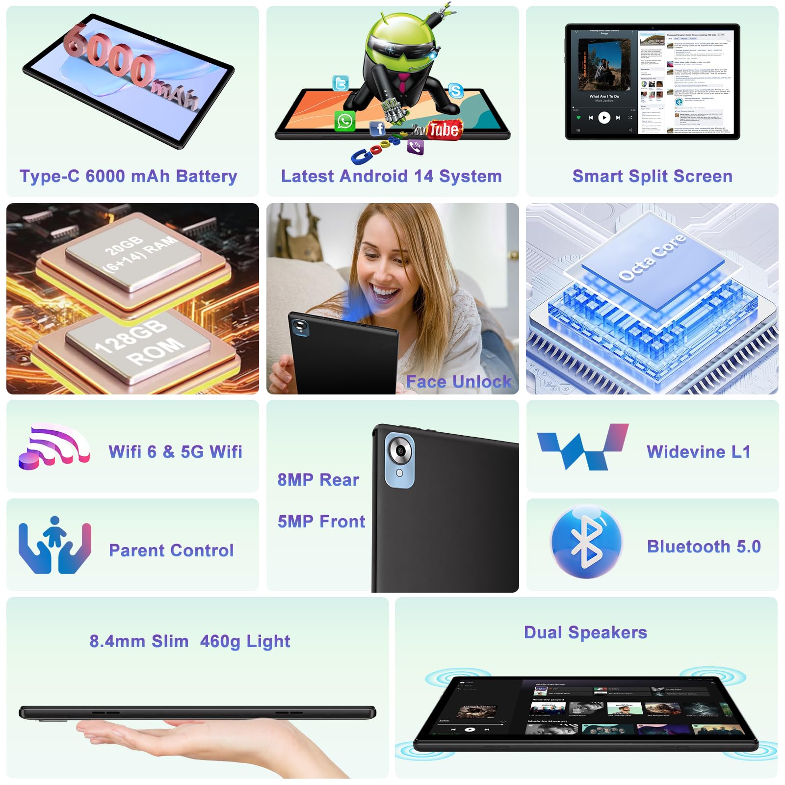 2025 Android 14 Tablet with Keyboard - 10.1