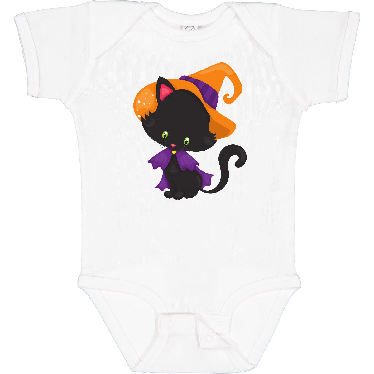 Inktastic Halloween Cat Baby Bodysuit - Cute Black Cat with Witch Hat Outfit for Infants | Perfect for Halloween Costume Parties & Photo Shoots