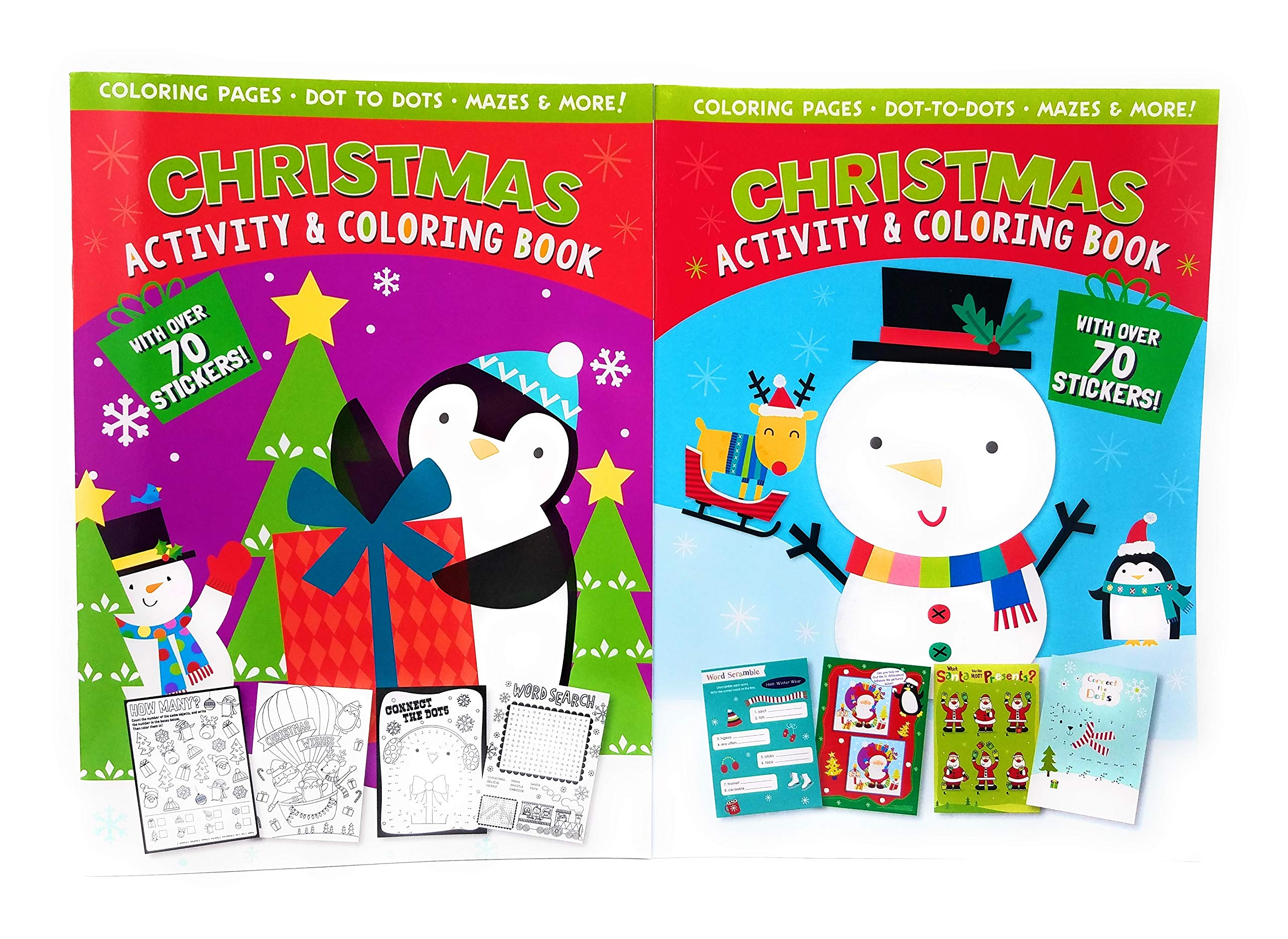 Christmas Coloring & Activity Book Set for Kids, Teens & Adults - 5 Books with 280+ Stickers, Word Scrambles & Find The Difference | Fun Holiday Stocking Stuffer Gift for Family, School & Travel Activities