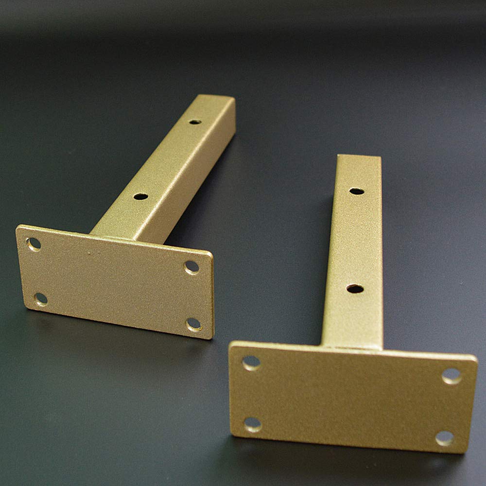 2 Pack Gold Wrought Iron Shelf Brackets - 2.2cm Square Tube Wall Mounted Metal Triangle Support for Shelves & Frames with 8.4cm Mounting Plate | Perfect for Home Office, Kitchen & Garage Storage Organization