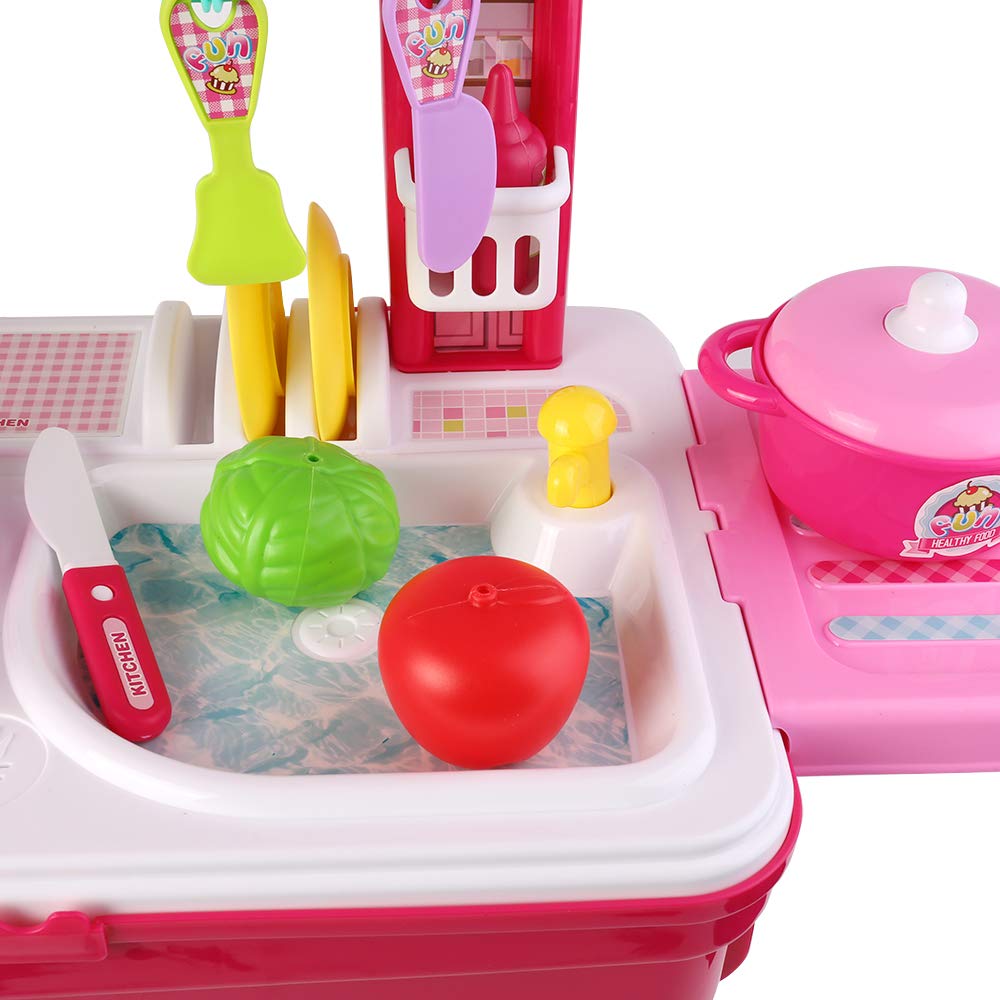 2 in 1 Pretend Play Kitchen Toy Set - Portable Travel Suitcase Kitchen Playset for Kids | Perfect for Indoor & Outdoor Role Play Games, Birthday Gifts for Boys & Girls Ages 3-6