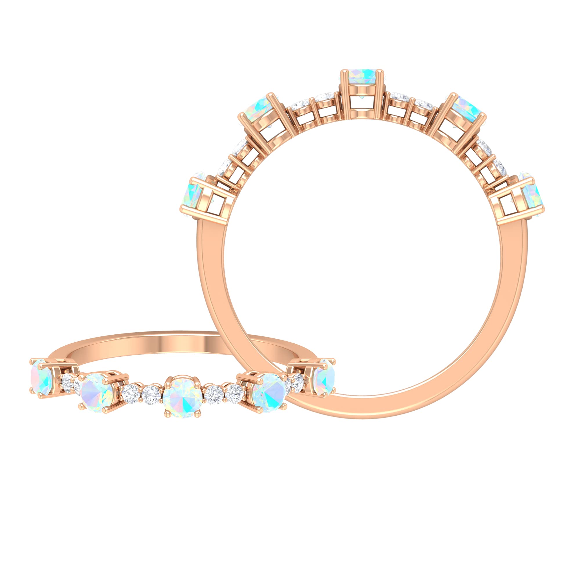 0.75 CT Ethiopian Opal and Diamond Half Eternity Ring for Women - 14K Solid Gold Wedding Band, Anniversary Gift, Stackable Ring for Everyday Wear