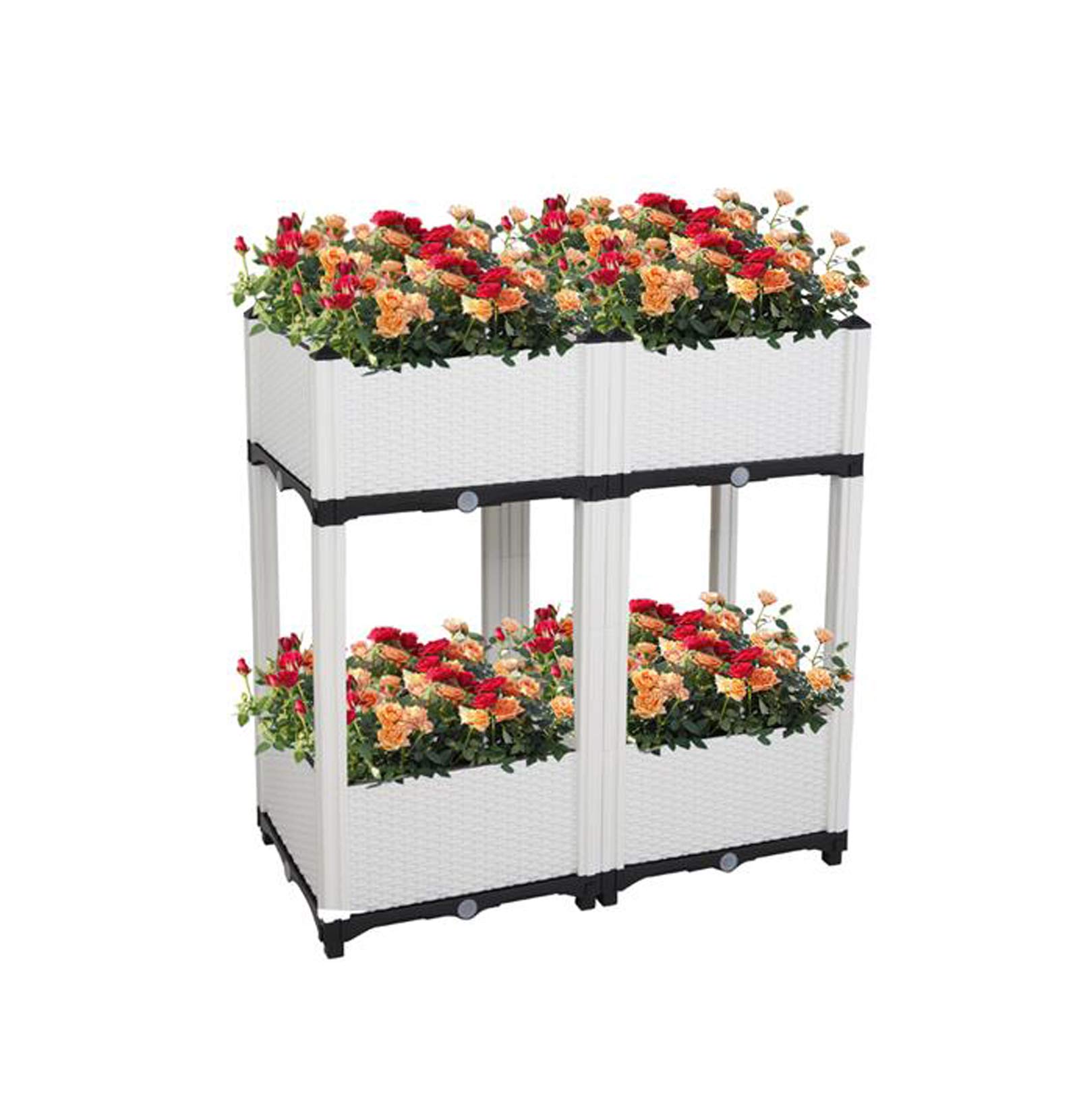 Farrubbyine8 4-Pack Raised Garden Bed Kit - Elevated Planting Pots for Vegetables, Flowers, Herbs - Indoor & Outdoor Use - Easy Assembly (White) - Perfect for Patio, Balcony, Backyard Gardening