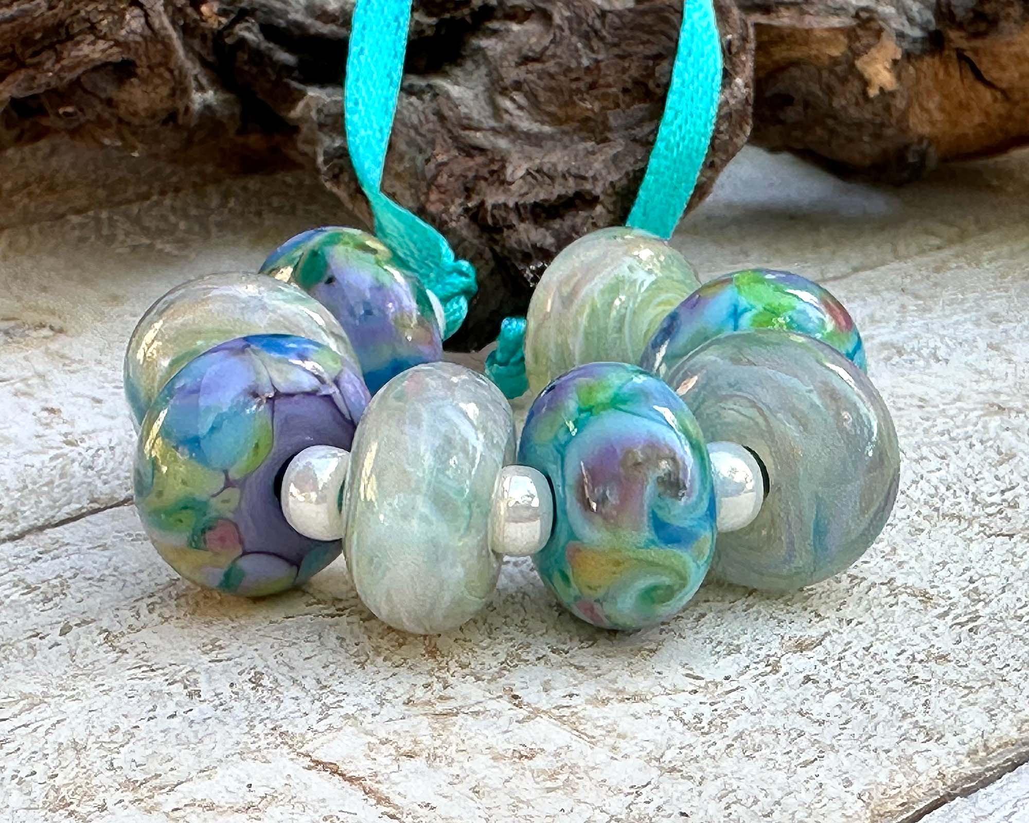 8-Piece Pastel Lampwork Beads Set for Jewelry Making - DIY Bracelet, Necklace & Craft Projects - Spring Floral Beading Supplies for Women & Teens