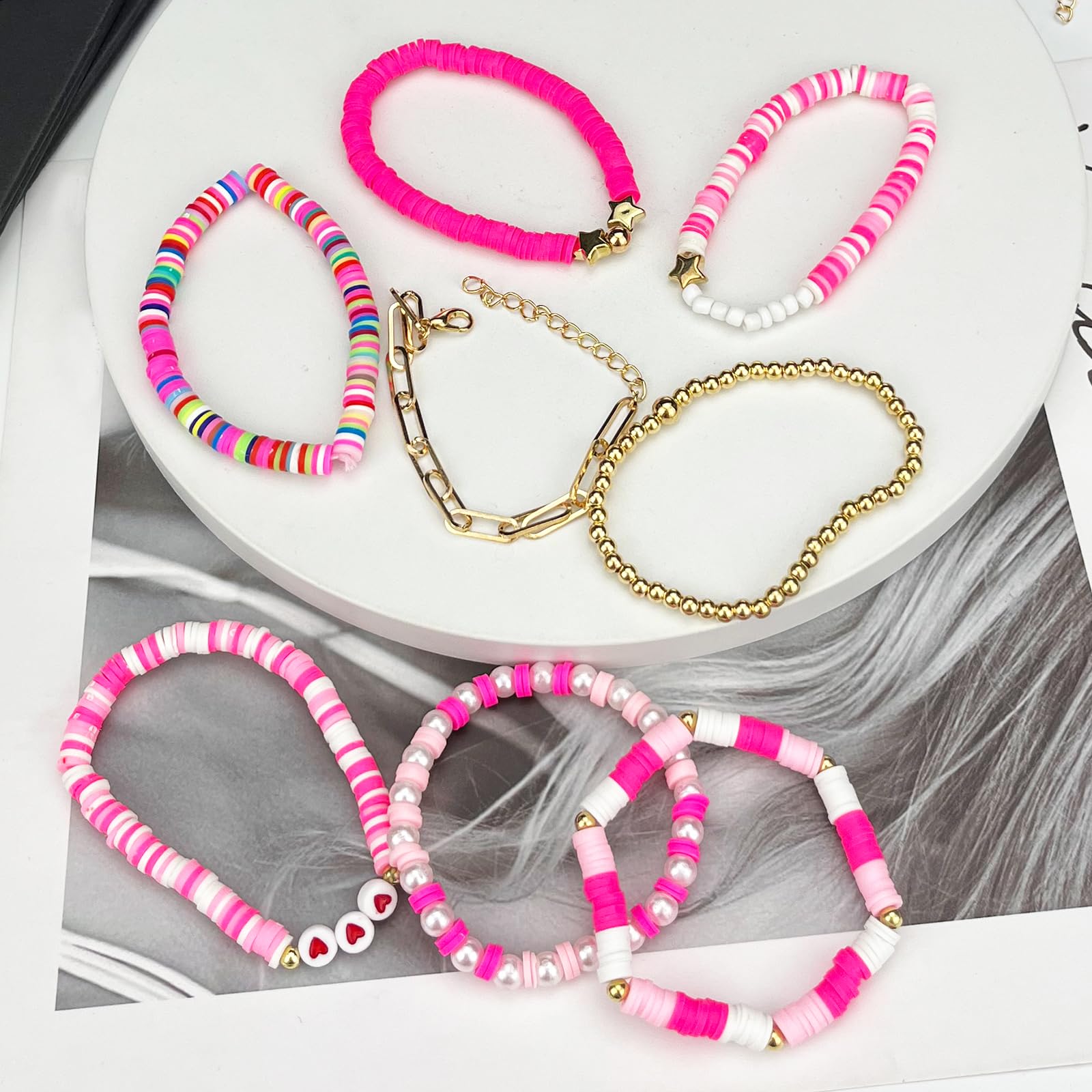HIIXHC Women's Clay Bead Stretch Bracelets - Stackable Friendship Beads Jewelry Set for Women & Girls | Perfect for Everyday Wear, Gifts & Boho Fashion Accessories