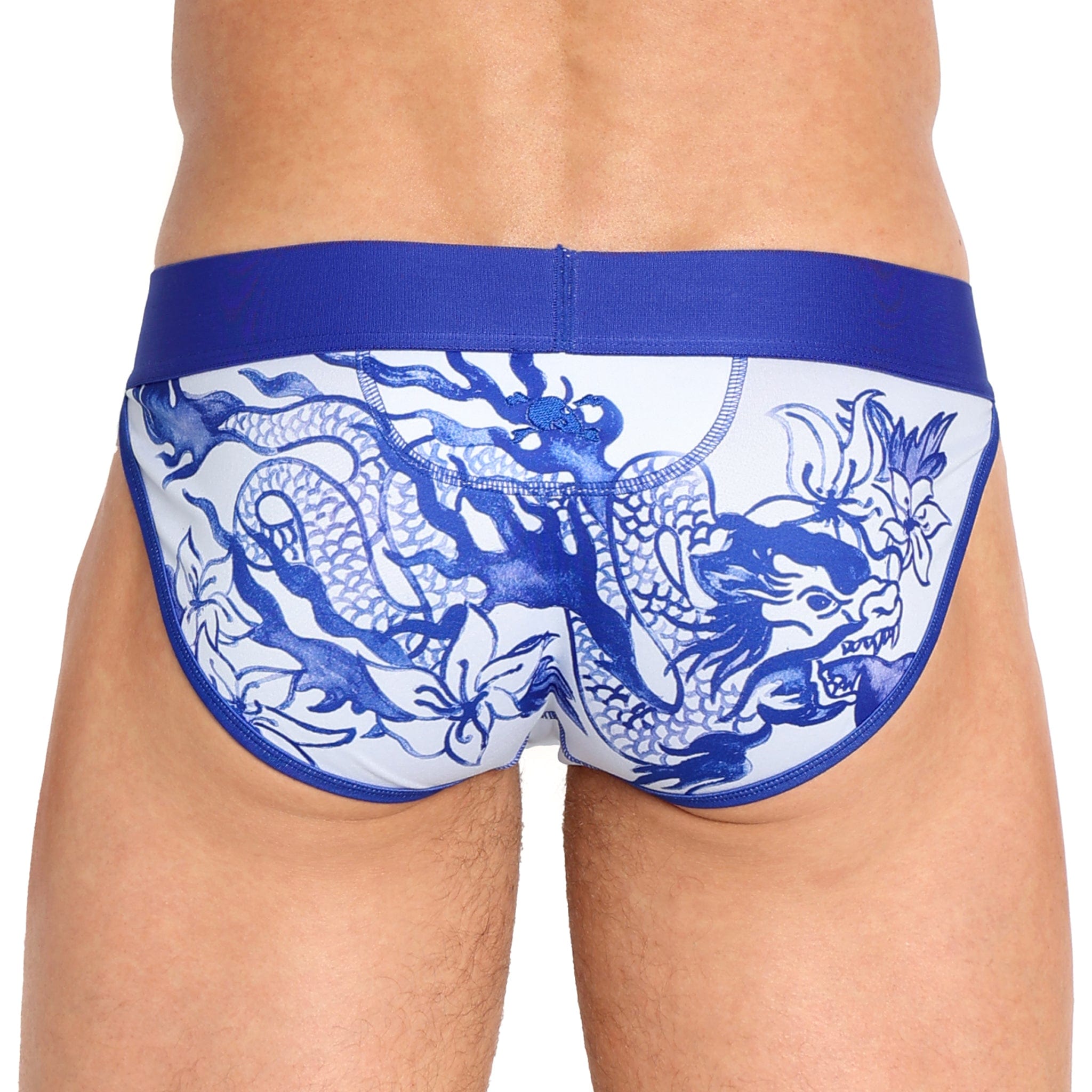 Hand Painted Indigo Dragon Sport Briefs - Premium Cotton Underwear for Men, Comfortable & Breathable - Perfect for Gym, Running, and Everyday Wear