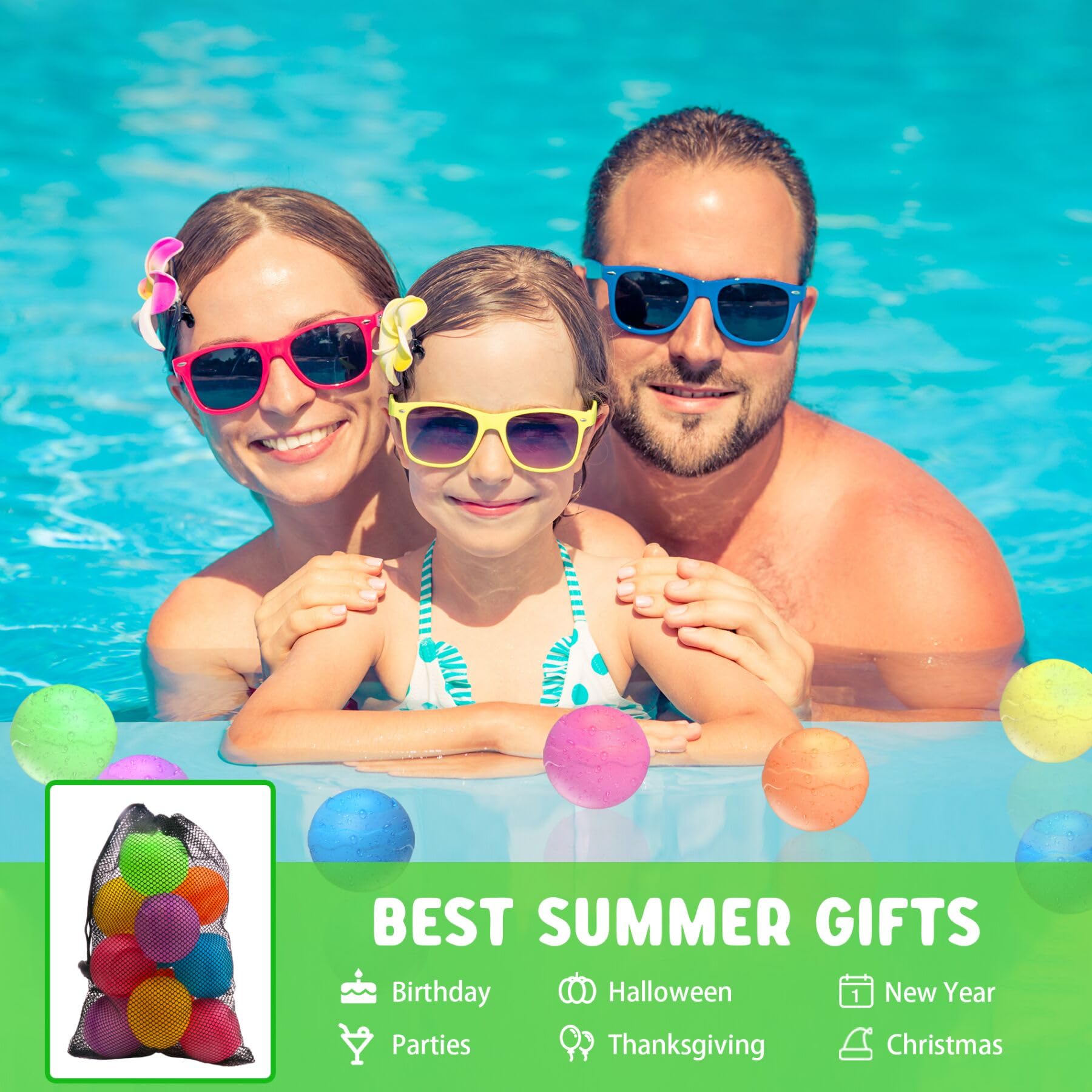 COSOOS 18 Pack Reusable Water Balloons for Kids - Self Sealing Refillable Water Bombs for Outdoor Summer Fun, Pool Party, Beach Games & Backyard Water Fights (Perfect for Boys & Girls)