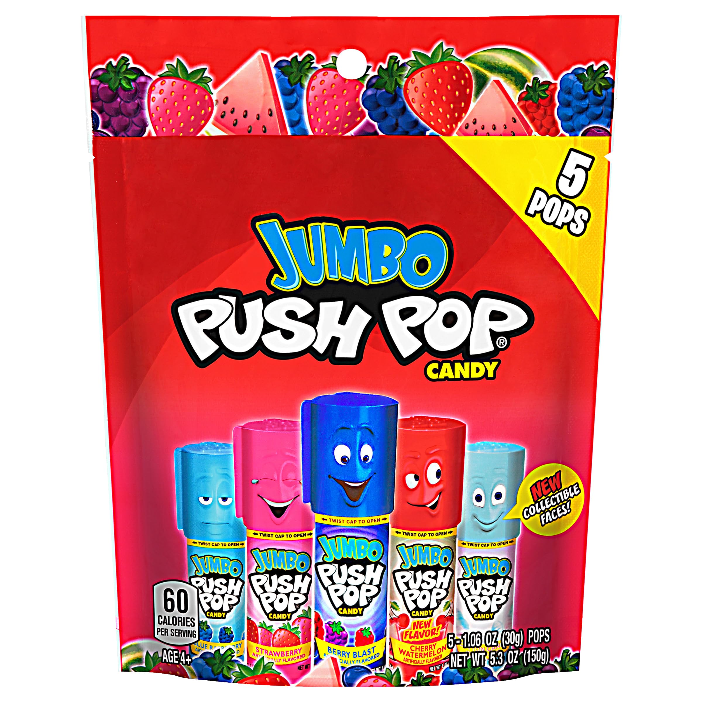 Jumbo Push Pop Bulk Lollipops - Individually Wrapped Easter Party Candy Variety Pack (5 Assorted Fruity Flavors) - Fun Treats for Easter Baskets, Birthday Parties & Classroom Rewards