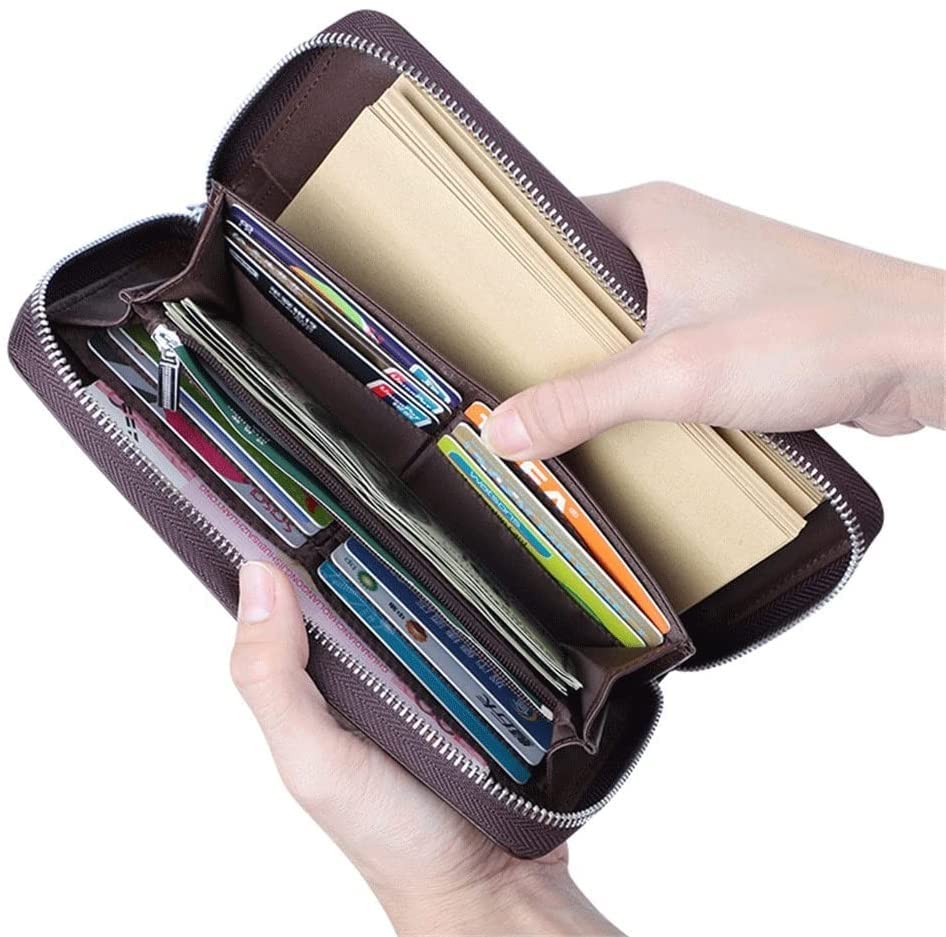 Genuine Leather Men's Wallet - RFID Blocking Card Holder & Phone Bag with Notepad Pocket (Black, 8.3 x 1.2 x 4.3 inches) - Perfect for Business, Travel & Everyday Use