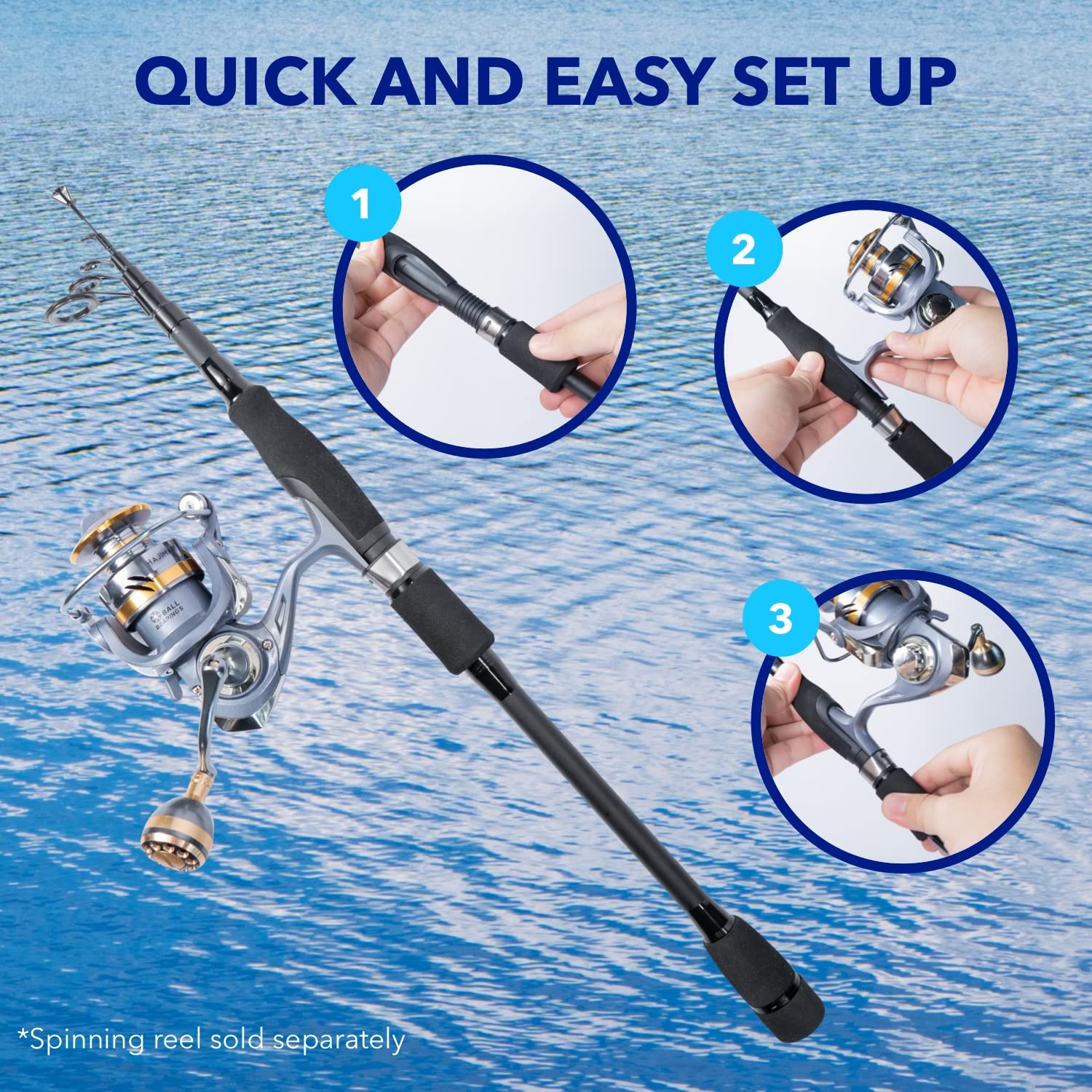 HAJIMARI 6-Section Telescopic Fishing Rod - 125g Lightweight Graphite Reel Seat | Medium-Light Action Collapsible Fishing Pole for Men & Women | Perfect for River, Ocean & Lake Fishing | Portable Travel & Backpacking Fishing Gear