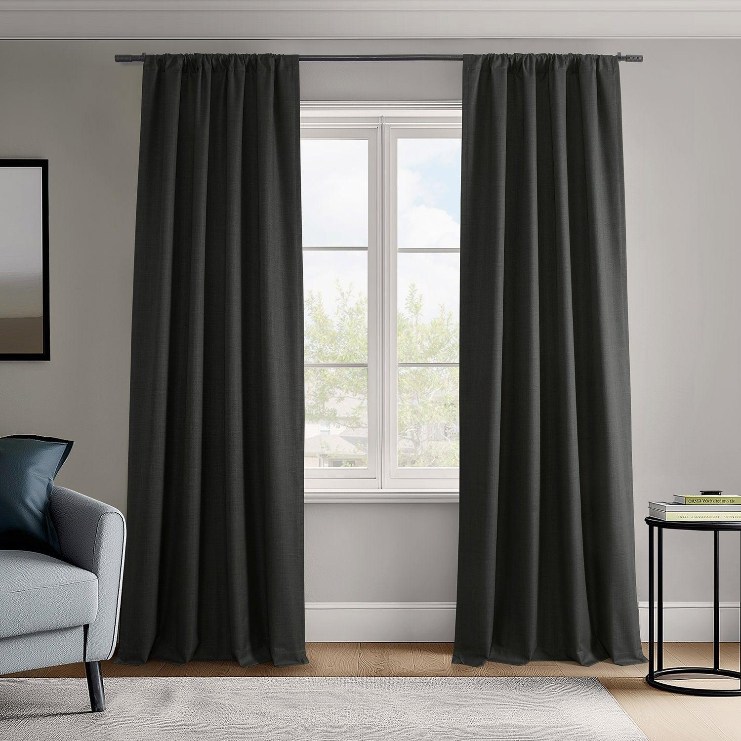 Black Vienna Basic Linen Blackout Curtains - Set of 2 Panels for Bedroom & Living Room Window Treatments | Light Blocking, Noise Reducing, Thermal Insulated Drapes