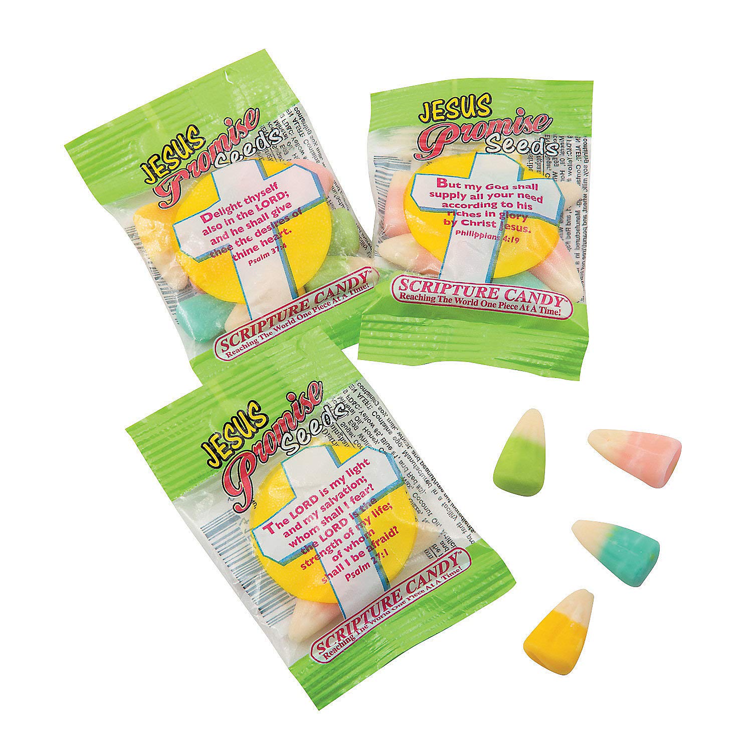 Fun Express Scripture Candy Jesus Easter Promise Seed - Soft & Chewy Easter Candy with Caramel, Licorice & Candy Corn - 17 Piece Easter Treats for Church Events, Sunday School & Family Celebrations