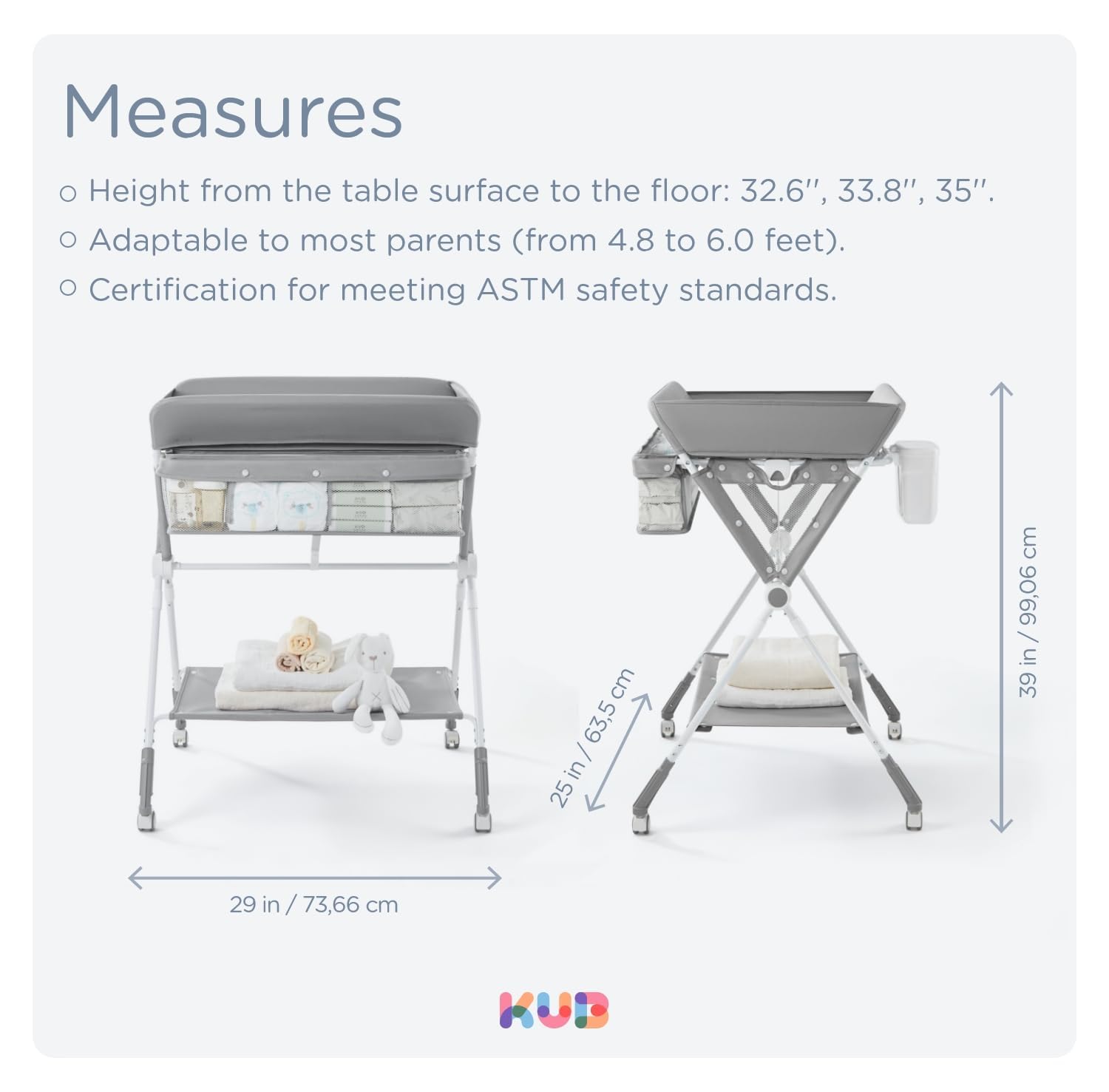 Portable Baby Changing Table with Wheels - Foldable Diaper Changing Station for Nursery, Adjustable Height Toddler Changing Table for Newborn & Infant (Grey) - Perfect for Home, Daycare & Travel Use