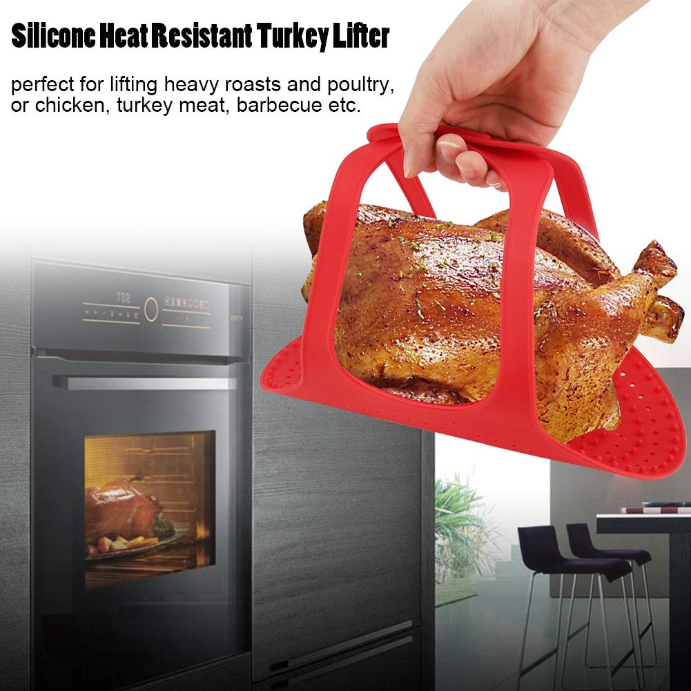 Heat Resistant Turkey Lifter & Poultry Roasting Sling - Non-Stick Silicone Oven Baking Mat for Thanksgiving, Christmas & Holiday Cooking (Red) - Perfect for Roasting Turkey, Chicken & Large Meats in Oven or Grill