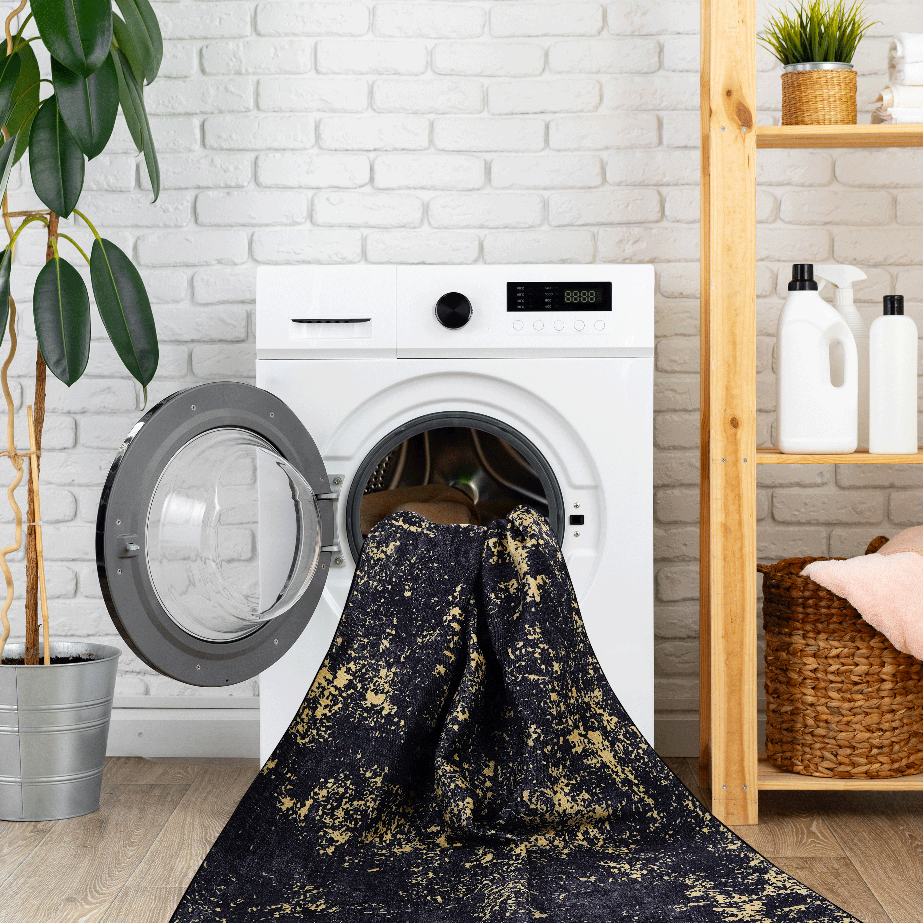 DTY Signature 5x8 Washable Low Pile Non-Slip Area Rug - Non-Shedding, Foldable, Kid & Pet Friendly - Perfect for Living Room, Bedroom, Kitchen - Ideal Wedding Gift (Black/Gold, 5'x8') - Cozy Home Decor for Family Gatherings & Daily Comfort