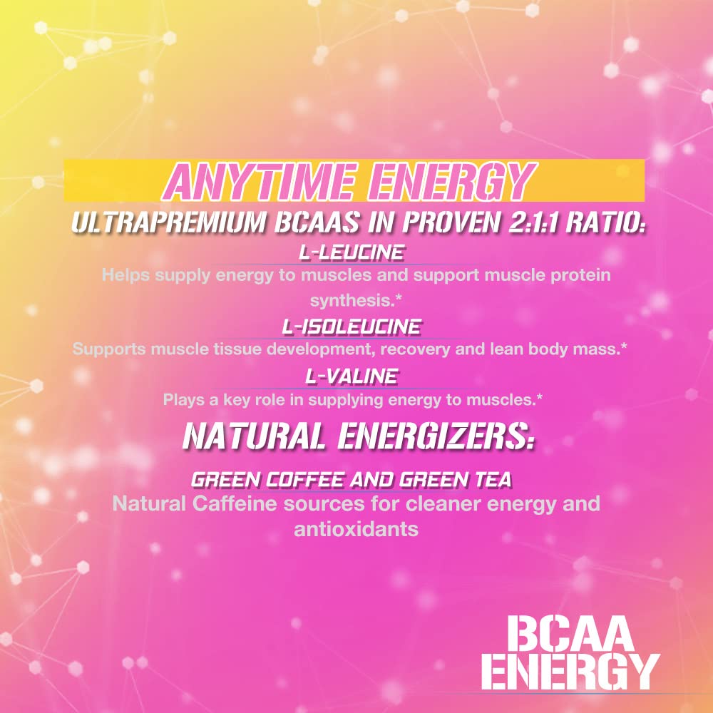 EVLution Nutrition BCAA Energy Powder - Pink Lemonade Flavor, 267g for Muscle Recovery & Workout Performance | Pre & Post Workout Supplement for Athletes & Fitness Enthusiasts