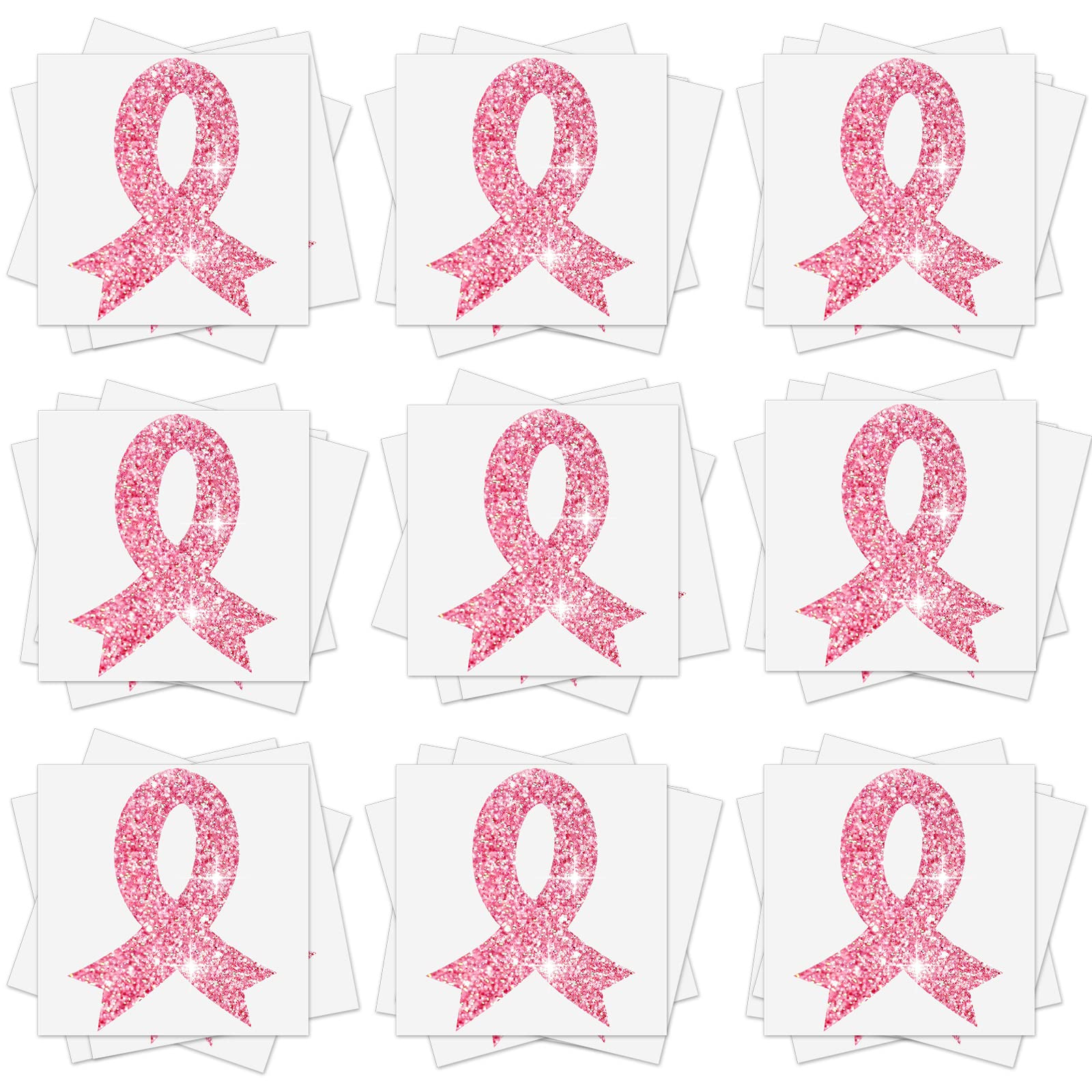 Jutom 240-Piece Breast Cancer Awareness Glitter Tattoo Stickers - 20 Sheets Temporary Ribbon Tattoos for Women, Light Pink - Perfect for Fundraising Events, Survivor Celebrations & Cancer Awareness Campaigns