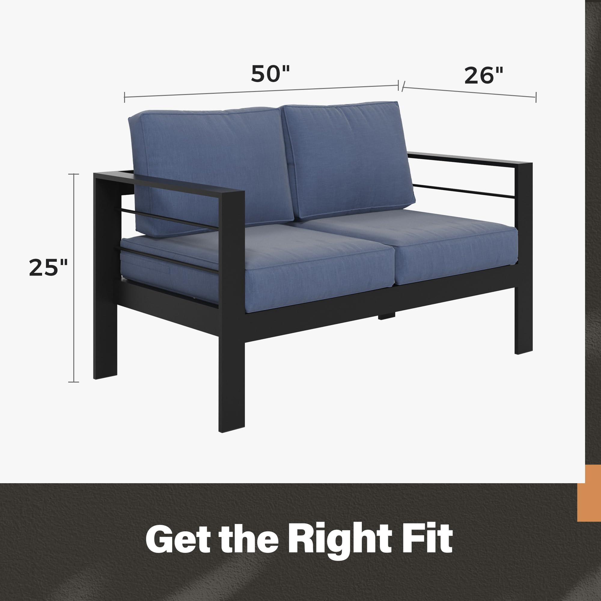 Solaste Aluminum Loveseat Patio Furniture Set - Weather-Resistant Outdoor Sofa in Blue - Perfect for Garden, Poolside & Backyard Relaxation