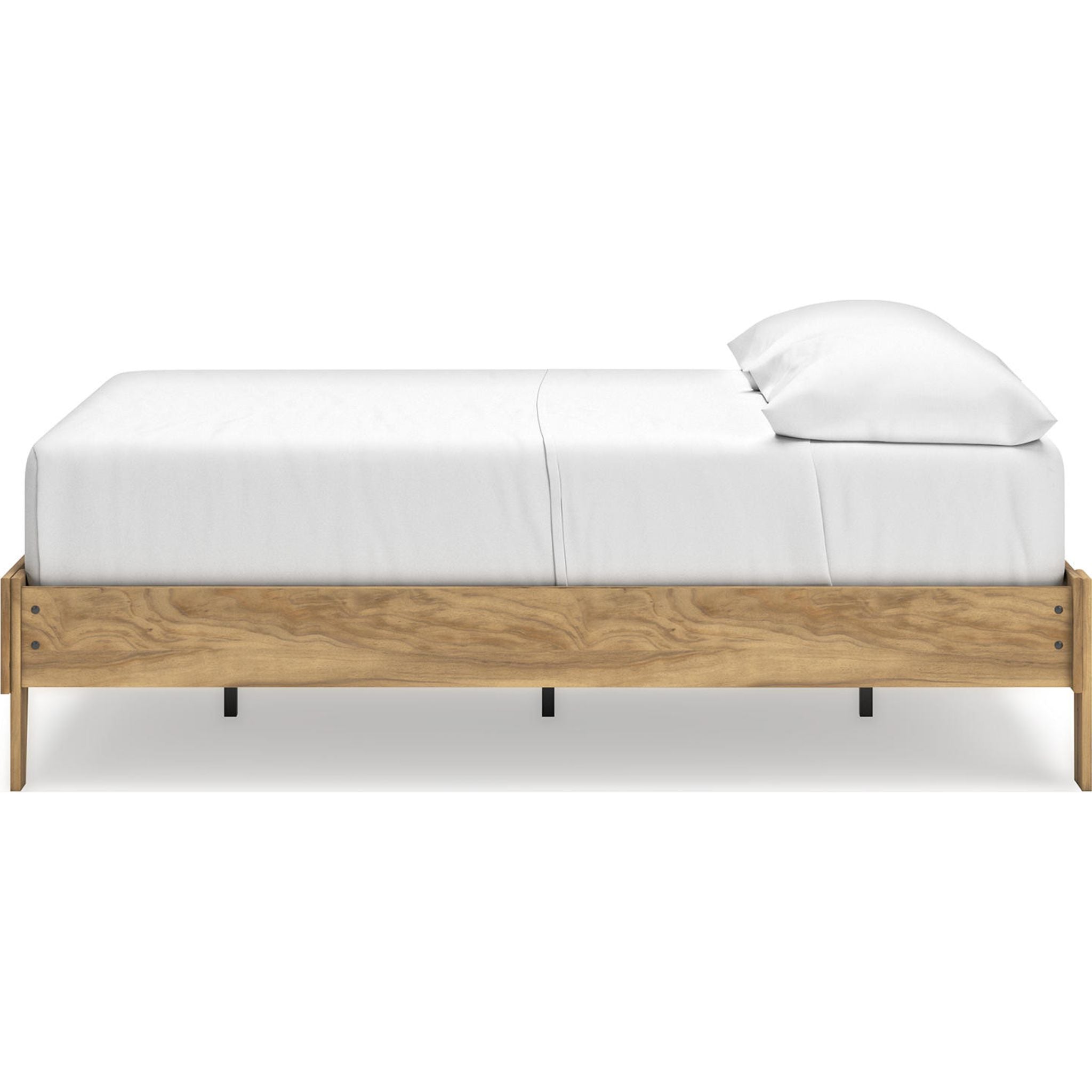 Bermacy Full Platform Bed Frame - Light Brown Wooden Finish for Modern Bedroom & Guest Room