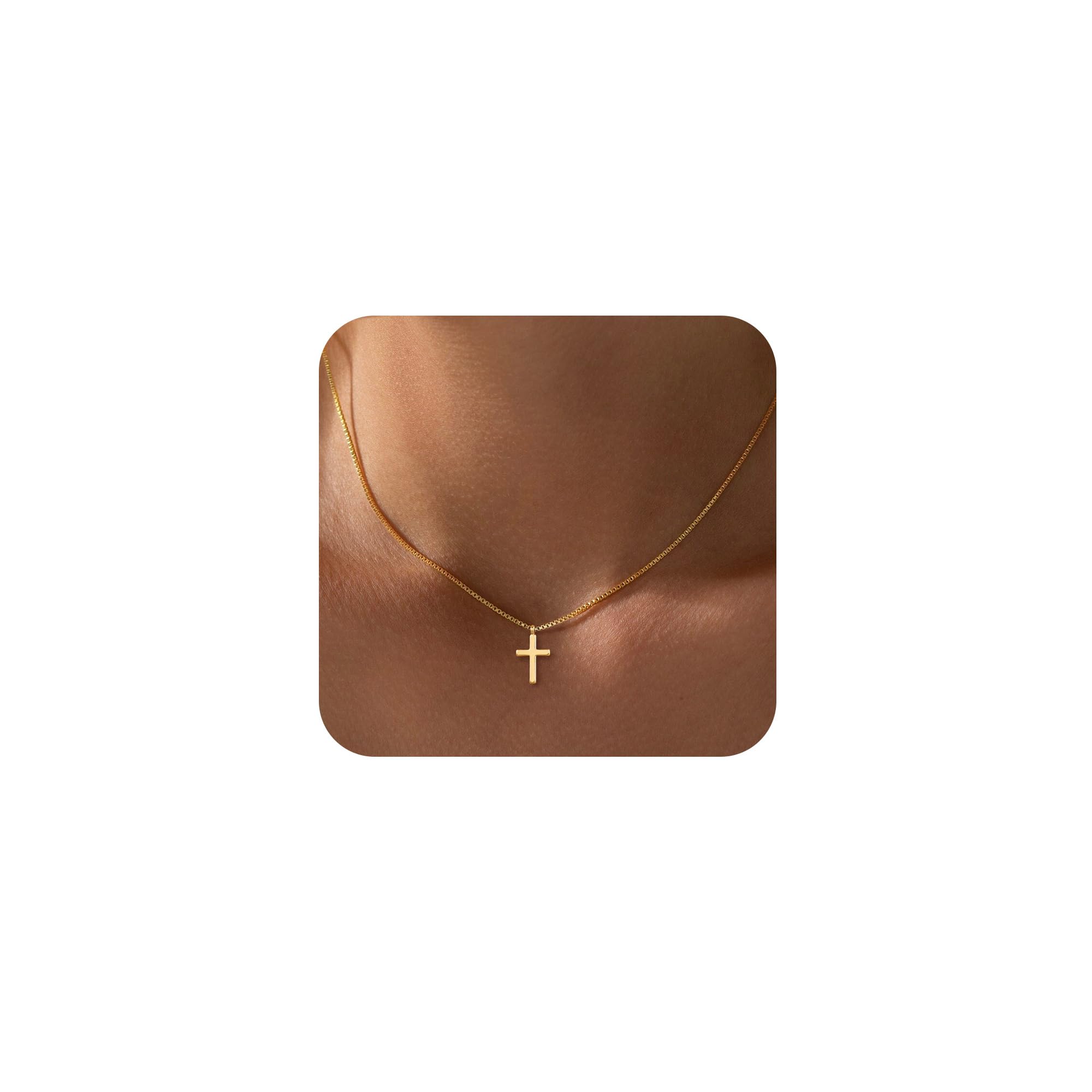 DEARMAY Dainty Cross Necklace for Women - 14K Gold Filled & Sterling Silver Layered Cross Pendant Necklace, Minimalist Thin Chain Choker, Elegant Religious Jewelry Gift for Her | Perfect for Everyday Wear, Church Occasions & Special Gifts