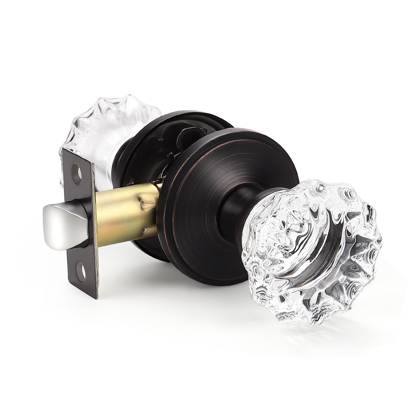KNOBWELL 6 Pack Classic Round Crystal Door Knobs - Oil Rubbed Bronze Victorian Style with Plate Rosette - Perfect for Hallway, Closet & Interior Doors - Elegant Home Décor Upgrade for Bedroom, Bathroom & Office Spaces