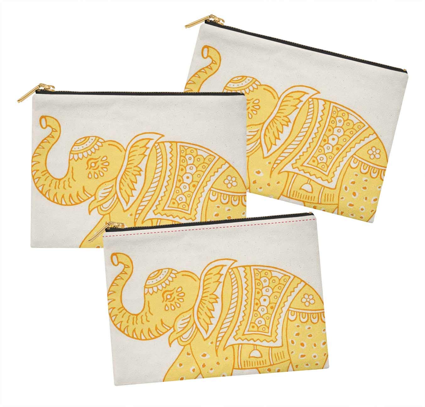 3-Pack Sassy Orange Elephant Printed Cosmetic Bags - 6 x 8 Inch Makeup Organizer & Travel Toiletry Pouch for Women | Perfect for Travel, Gym & Daily Essentials Storage