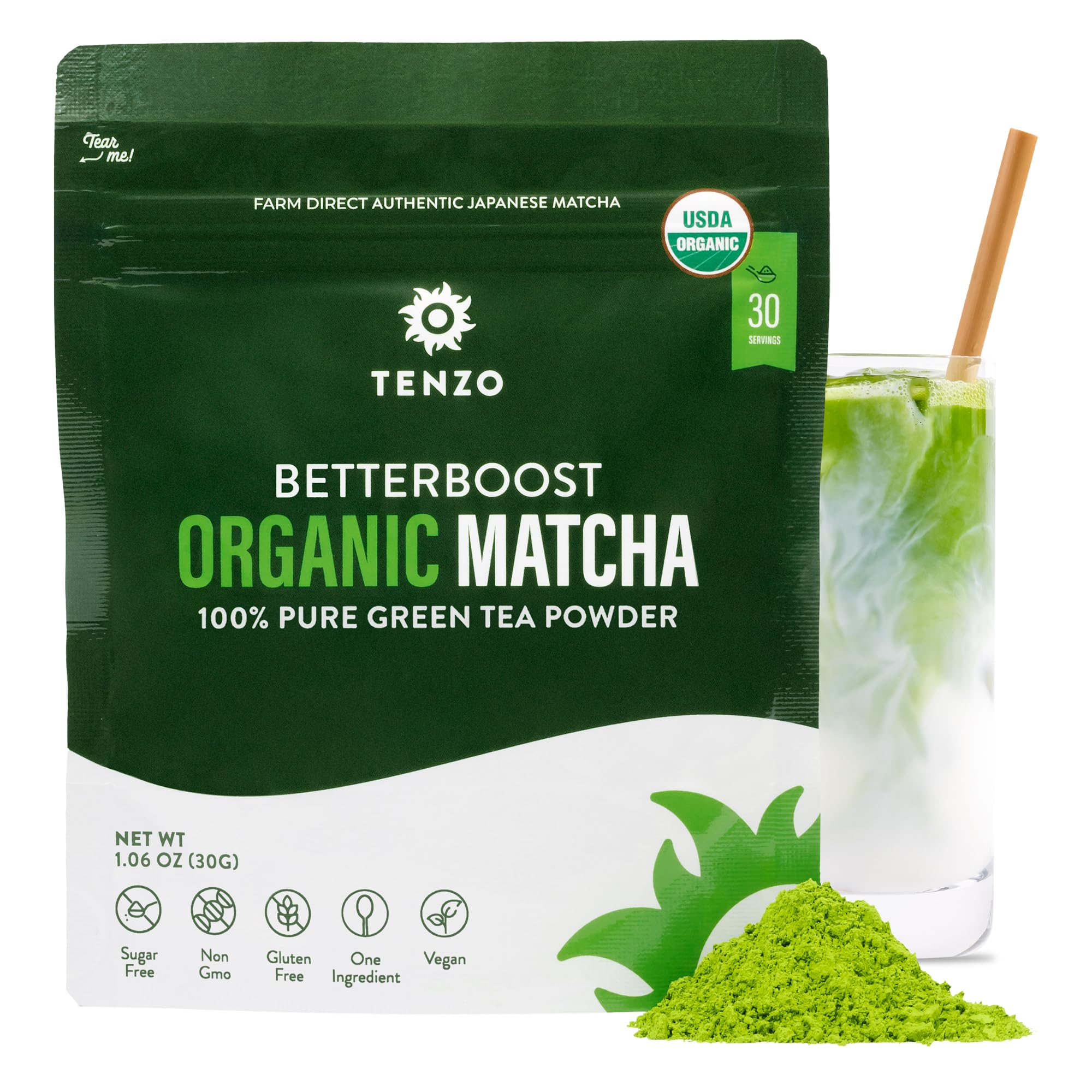**Organic Tenzo Matcha Green Tea Powder - USDA Certified Premium Grade Japanese Matcha for Lattes & Smoothies - Authentic Ceremonial Matcha Tea (1.06 oz) - Perfect for Energy Boosts, Baking & Healthy Drinks**