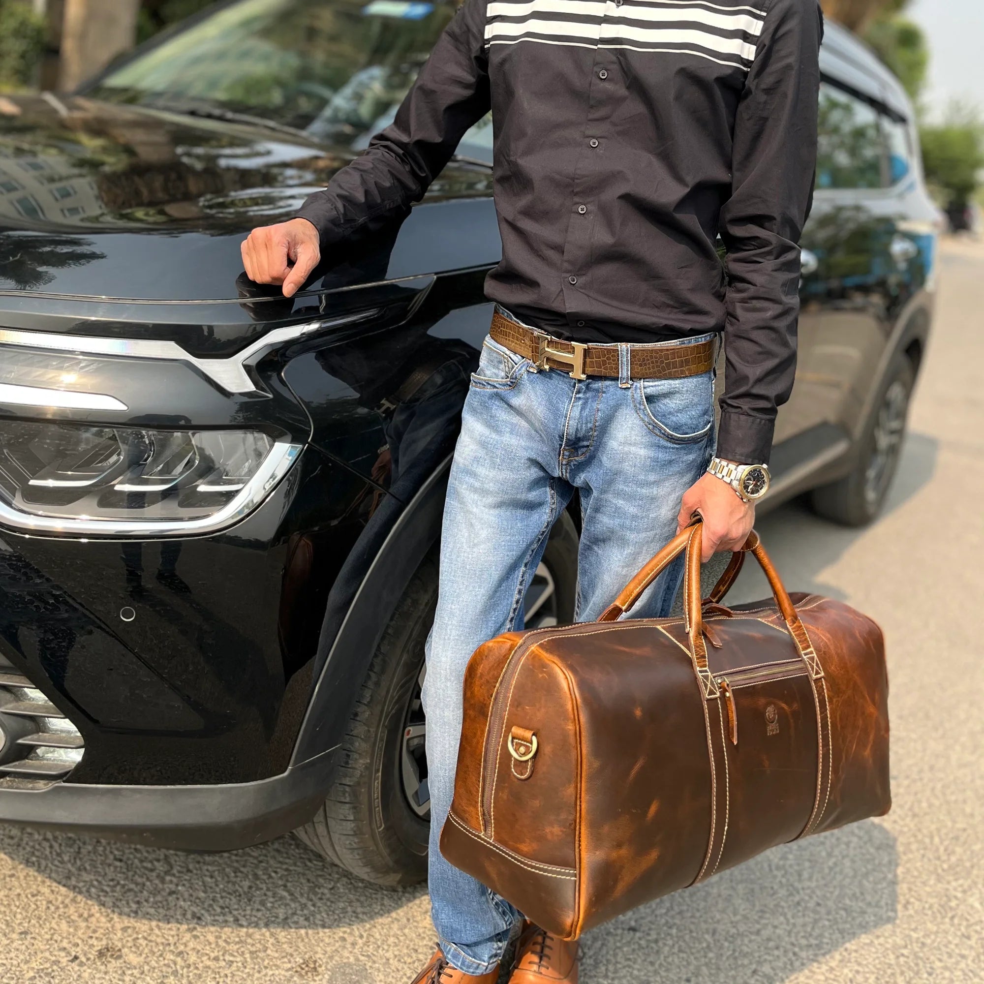 Roadstar 24-Inch Overnight Weekender Duffel Bag - Antique Brown Carry On Luggage for Travel, Gym & Weekend Getaways | Perfect Business Trip & Vacation Bag