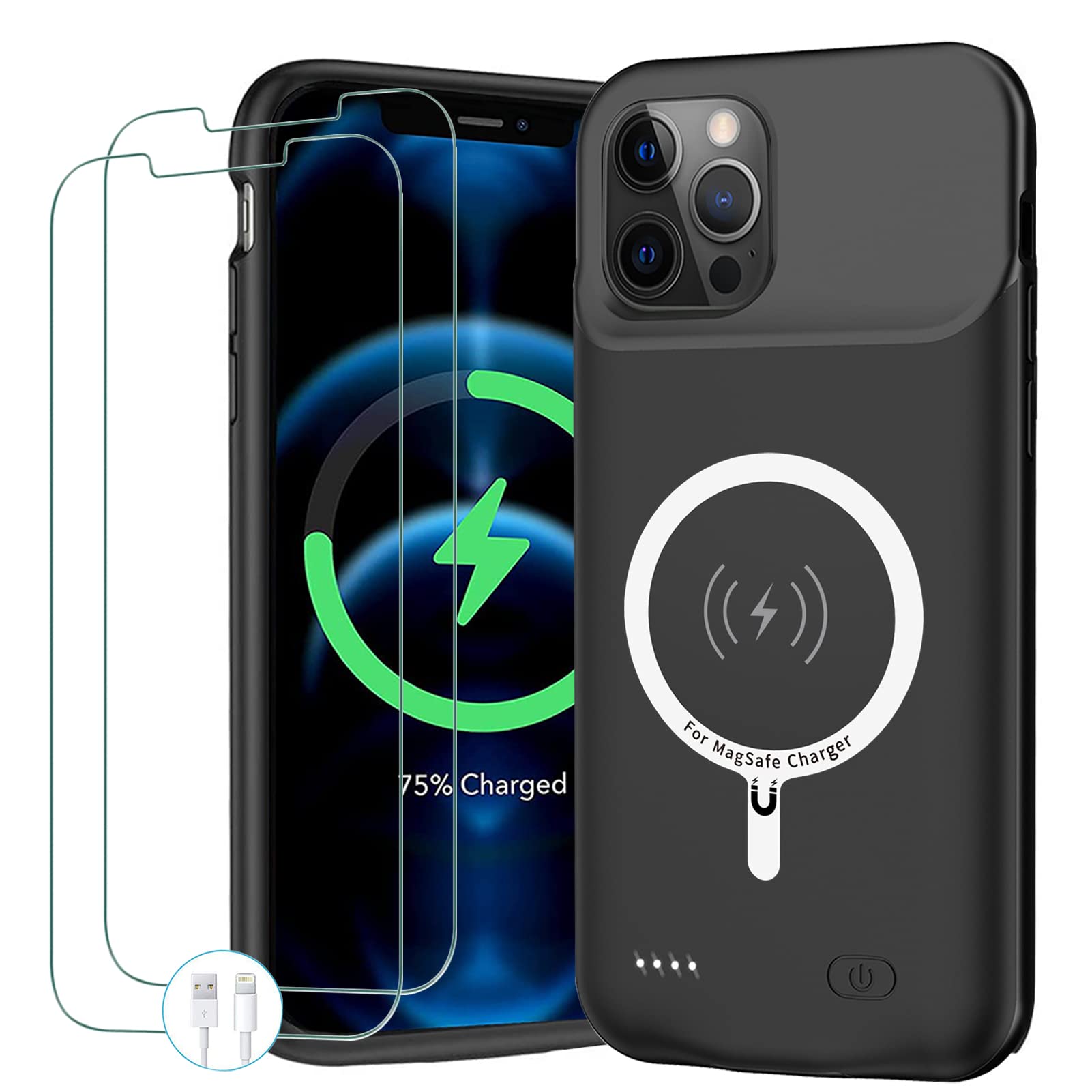 10800mAh Battery Case for iPhone 12 Pro Max (6.7 inch) - Wireless Charging Protective Case with Carplay Support | Portable Charger for Travel, Work & Daily Use (Black)