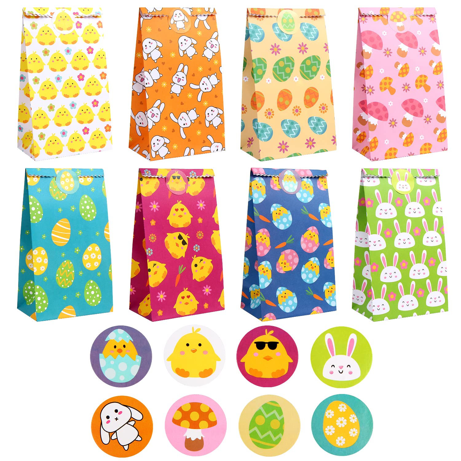LOKIPA 24PCS Easter Paper Candy Bags with 4PCS Stickers - Pastel Colored Party Favors for Easter Egg Hunt, Classroom Treats & Spring Celebration Gifts