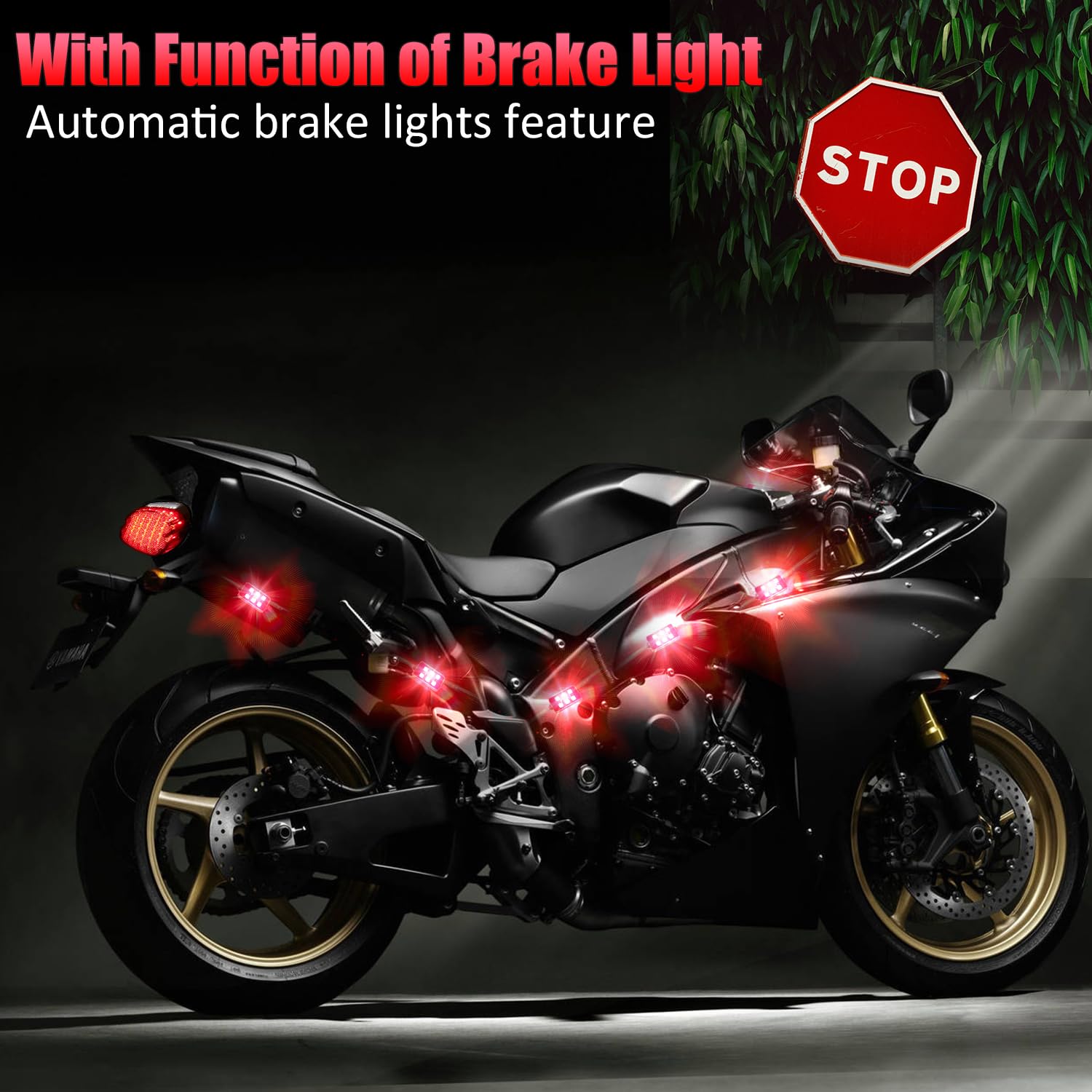 SUNPIE Motorcycle RGB LED Underglow Kit - 12 Pod Neon Light Strip with Smart App Control, 12V DC Power, Waterproof Design for Harley, Kawasaki, Yamaha & All Bikes | Perfect for Night Riding, Car Shows & Custom Bike Lighting