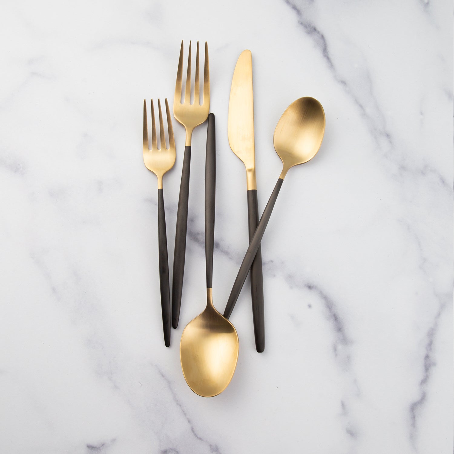 Gaze Black Champagne Satin 20-Piece Flatware Set - Elegant Stainless Steel Cutlery for Fine Dining, Wedding Gifts & Formal Dinner Parties