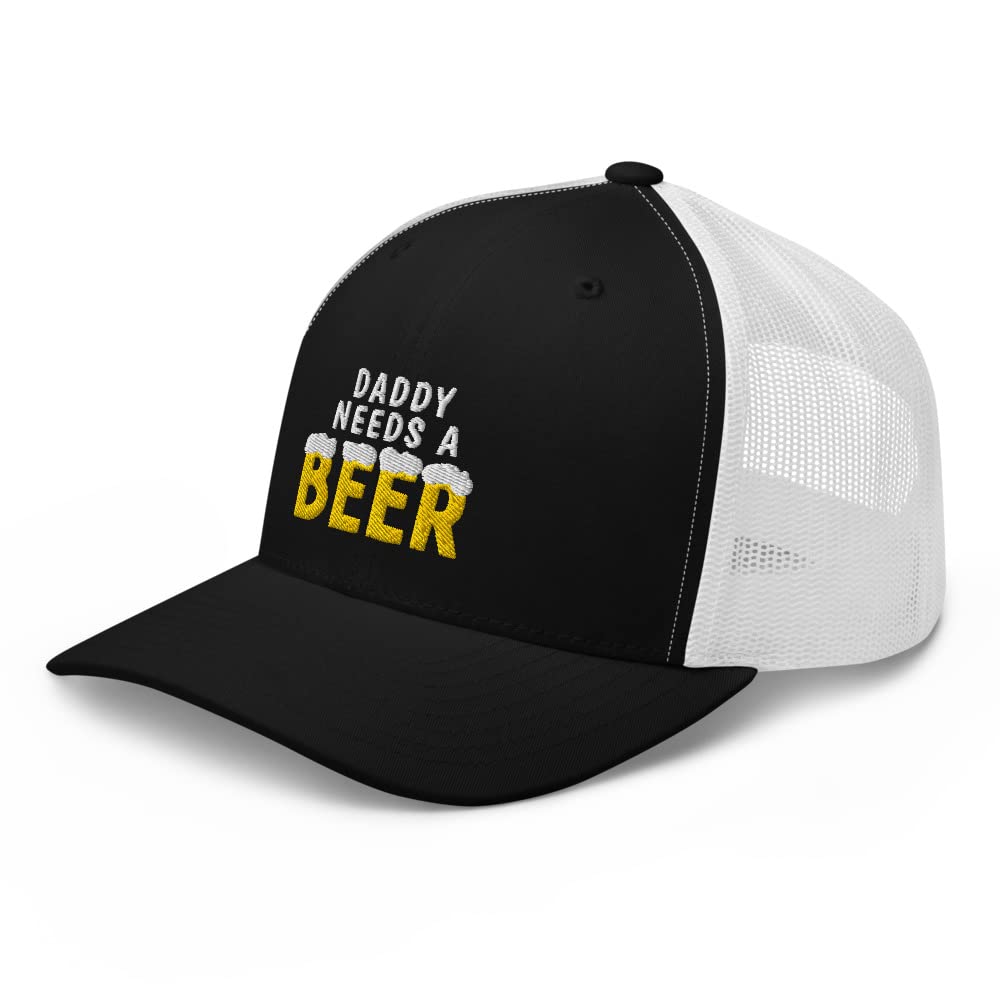 Daddy Needs A Beer Hat - Embroidered Adjustable Trucker Cap for Beer Lovers - Black & White - Perfect for Father's Day Gifts, BBQ Parties & Outdoor Events