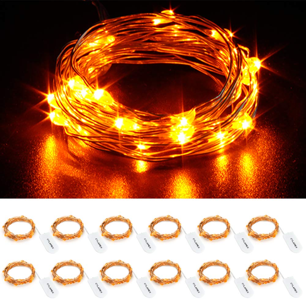 CYLAPEX 12 Pack Orange Fairy Lights - Battery Operated Starry String Lights with 3.3ft/1m Silver Copper Wire - Perfect for Halloween, Christmas, Wedding, Party & Home Decorations | Indoor & Outdoor Use for Festive Events, Costumes, and Seasonal Celebrations