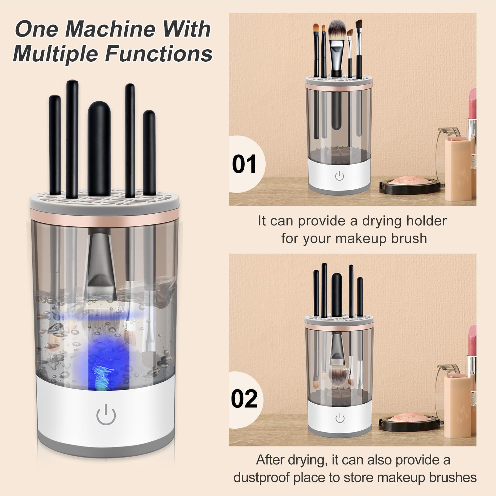 Upgraded Automatic Electric Makeup Brush Cleaner Machine - Silicone Beauty Blender & Brush Washer for Professional Cosmetic Tools | Perfect for Home Salon, Makeup Artists & Travel Kit Organization