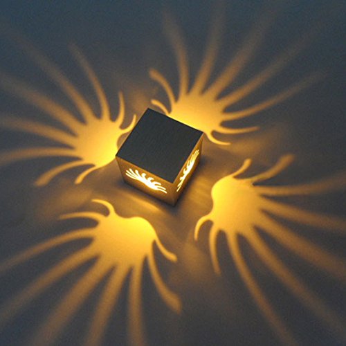 3W Yellow LED Indoor Wall Mounted Decorative Light - Square Silver Lamp for Living Room, Bedroom & Hallway Lighting