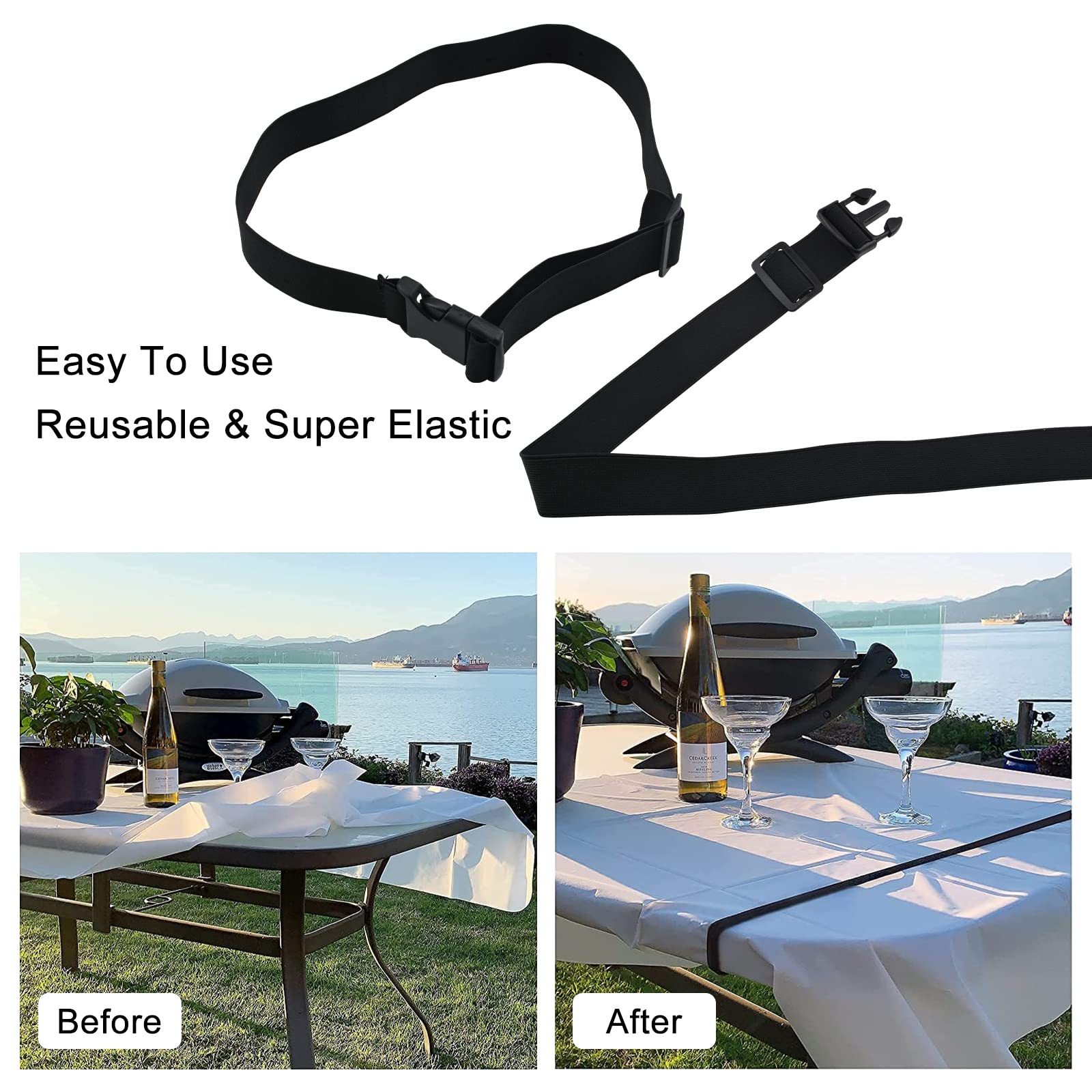 MOROBOR Adjustable Tablecloth Straps (2-Pack) - Elastic Table Cover Fasteners for Picnic, Camping, Parties & Weddings - Secure Tablecloths for Outdoor Dining & Events