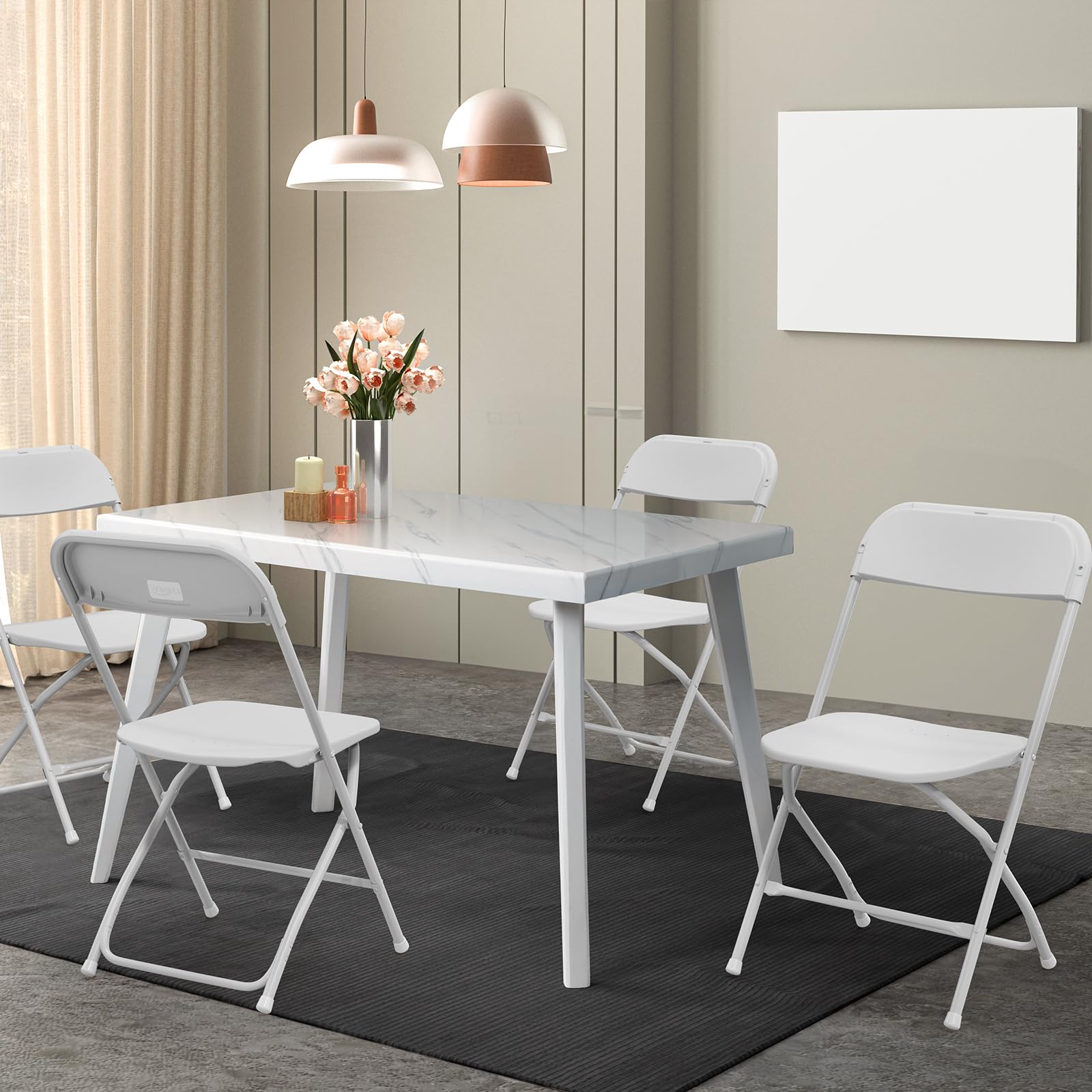 VINGLI 20 Pack White Plastic Folding Chairs - Heavy Duty Stackable Chairs 350lb Capacity, Indoor Outdoor Use for Wedding, Party, Office, Picnic, Dining & Kitchen | Steel Frame Portable Event Chairs
