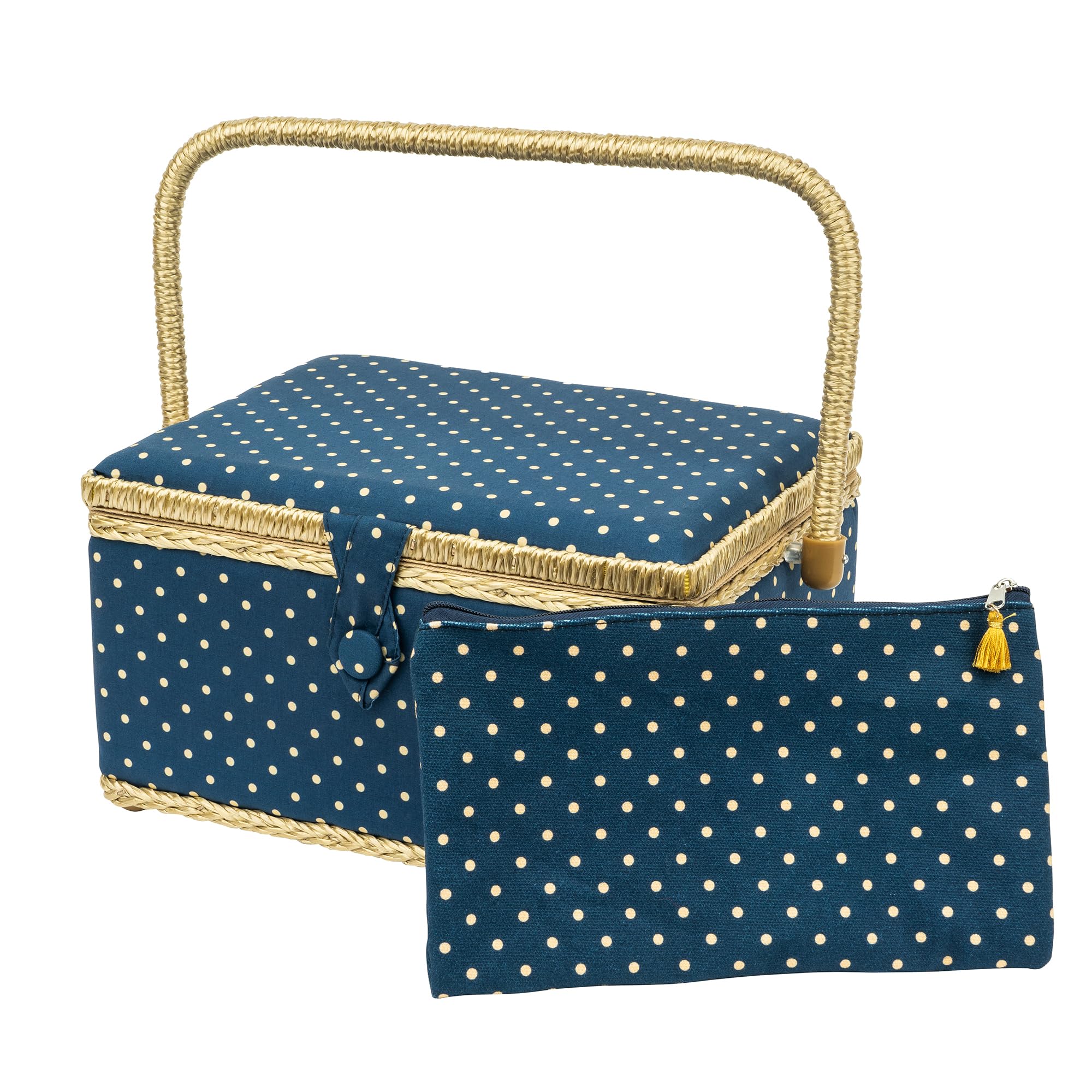 SINGER Large Sewing Basket with Matching Zipper Pouch - Portable Sewing Kit for Quilting, Crafts & Travel Organization - Polka Dot Print Storage Solution for Needles, Thread & Notions