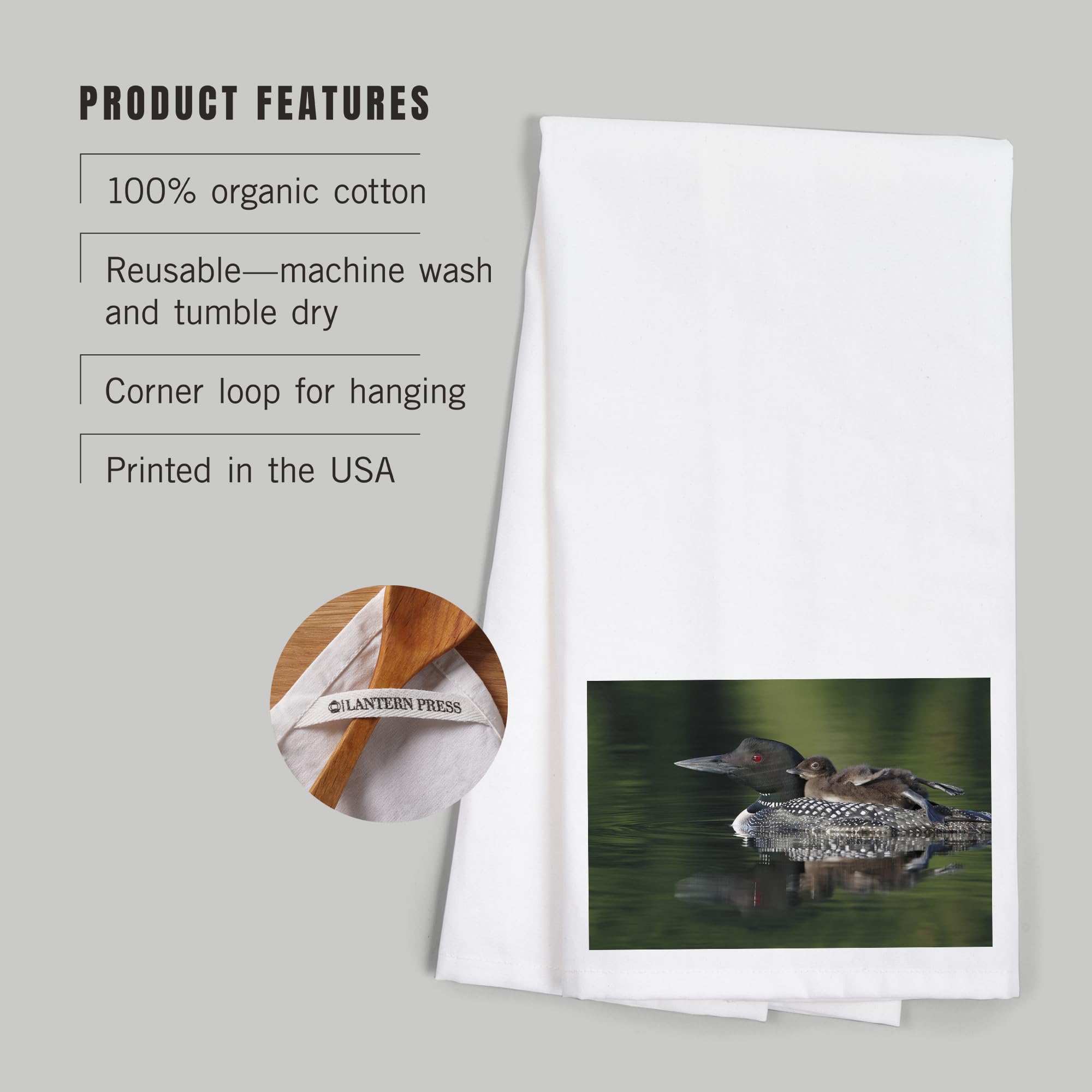 Lantern Press Loon and Chick 100% Cotton Tea Towel - Decorative Hand Towel for Kitchen & Home Decor - Perfect for Gifts, Dish Drying, and Farmhouse Style Decor